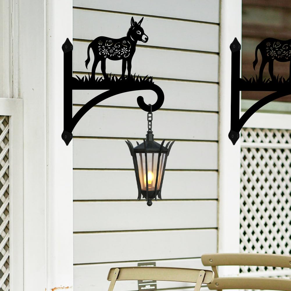 peacoblue Iron Plant Hangers Hooks for Outdoor Indoor Hanging Plants Flower Fern Pots Lantern Bird Feeder Wind Chime,12"x15.7" Weather Resistant Metal Wall Holder for Porch Garden Farmhouse(Donkey)