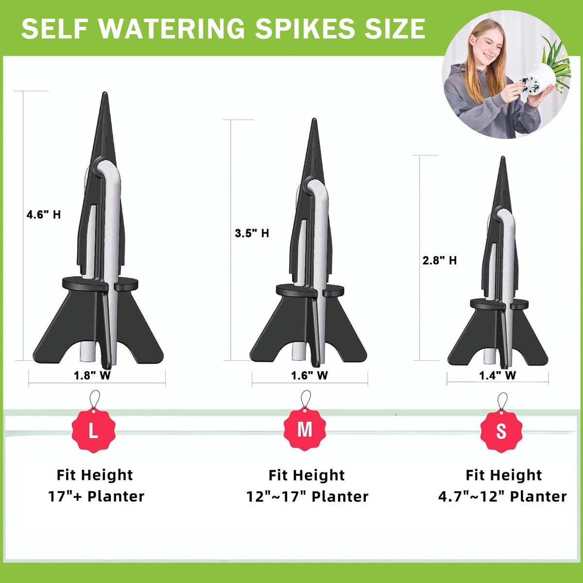 GreenShip 8 Pack Self Watering Planter Insert Watering Spikes, Watering Stakes with Wicking Rope, Plant Spikes for Indoor Outdoor Plants, Vacation Plant Watering Device for Planter Height 4.7" to 12"
