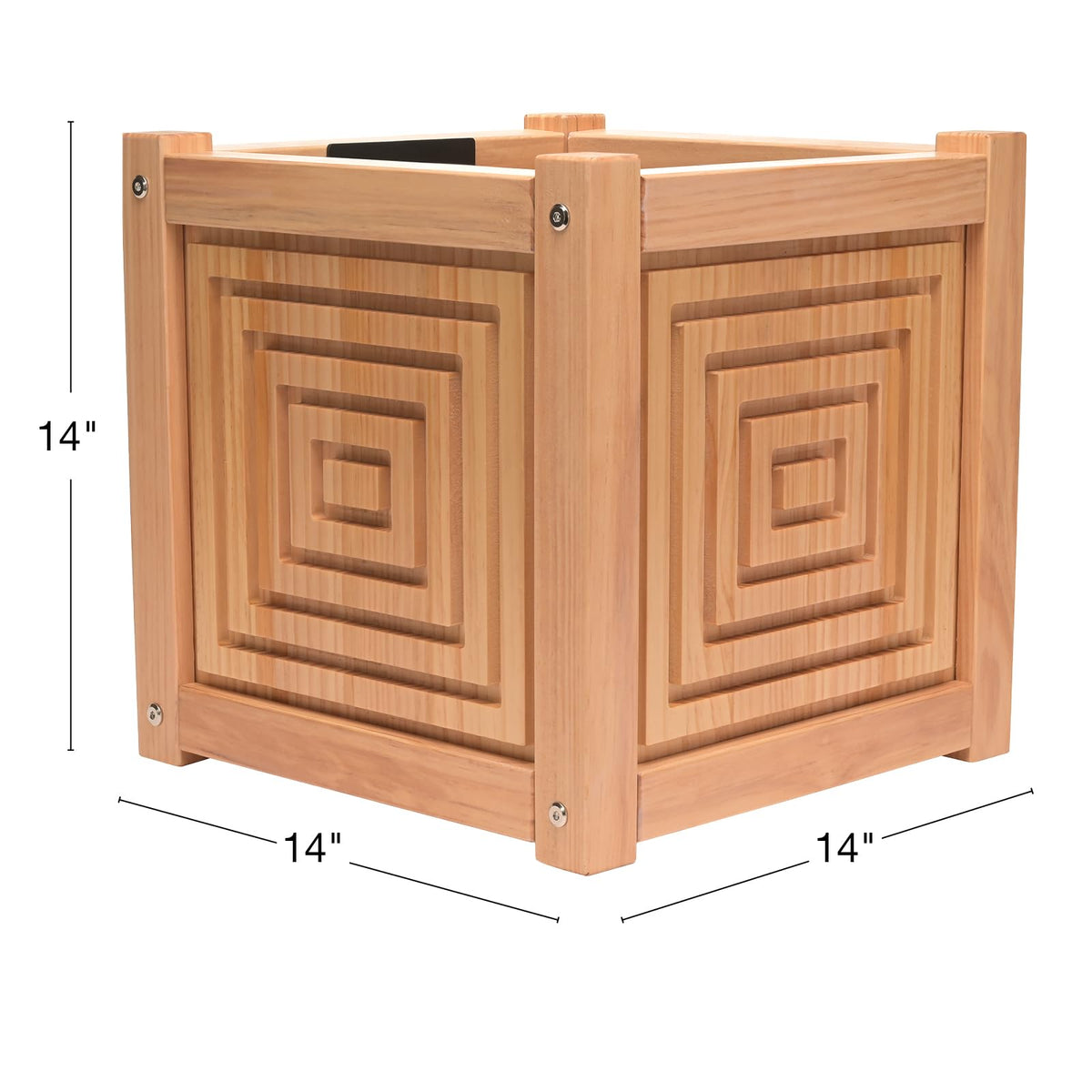 EXCELLO GLOBAL PRODUCTS 14" Jardin Square Panel Wooden Outdoor Pole Planter – Natural Modern Patio Planter Box for Deck, Porch, Balcony & Garden Decor