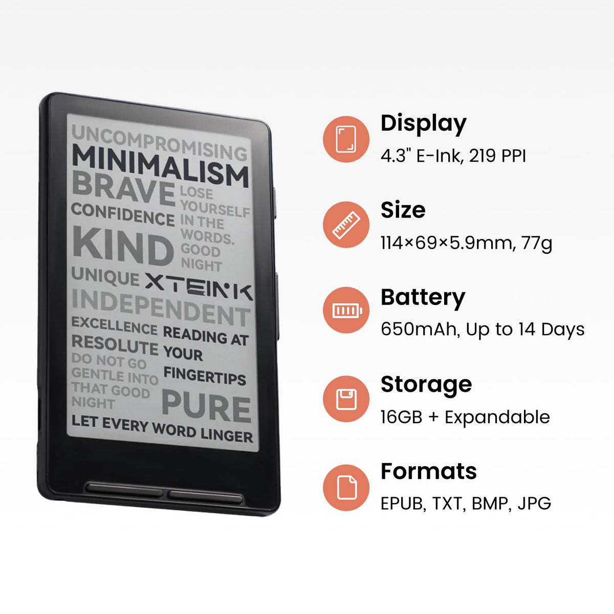 XTEINK X4 E-Book Reader (Developer Edition), 4.3" Pocket E-Ink eReader, Physical Page-Turn Buttons, Ultra-Thin 0.23" & 2.72 oz, Magnetic-Ready Design, Distraction-Free Reading, 16GB, Mist Gray