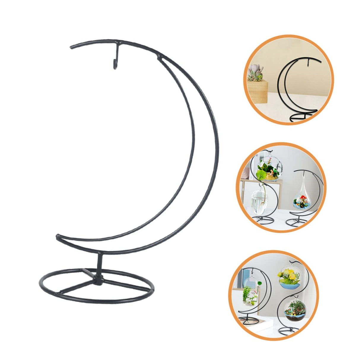 Cabilock Iron Half Moon Ornament Display Stand for Hanging Plants and Glass Terrariums Sturdy Decorative Rack for Home Office Party Compact Modern Design Organizer