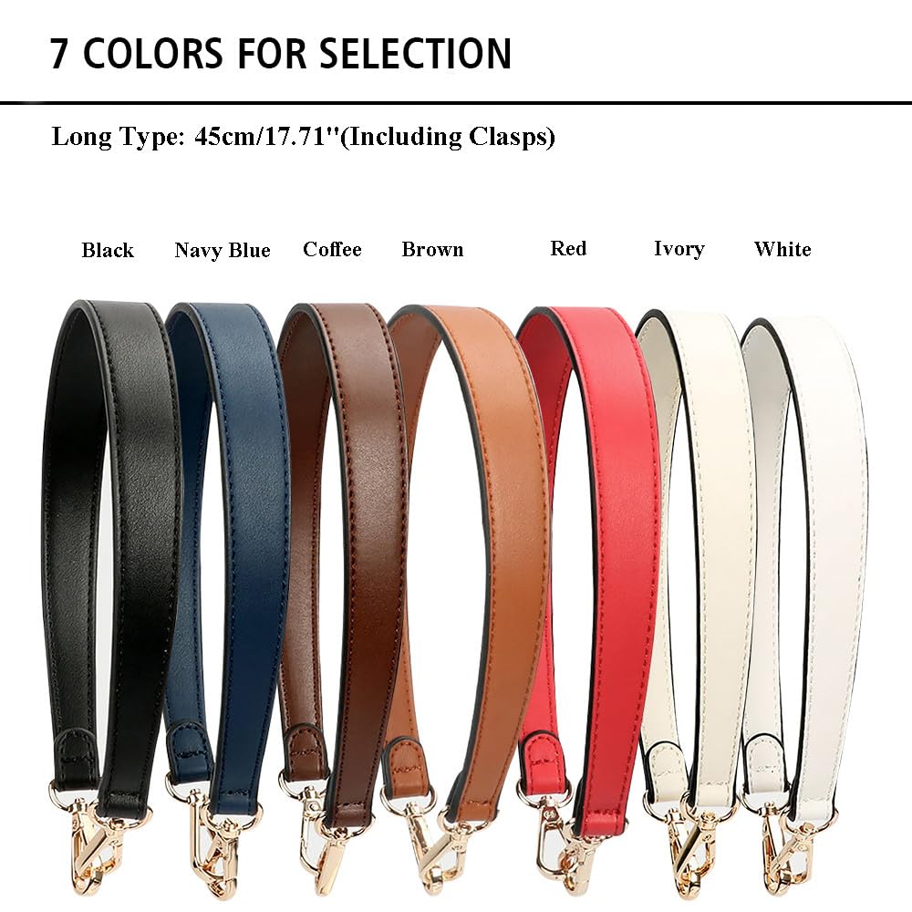 Flat Grain Leather Replacement Straps for Handbags Purse Straps Replacement Crossbody Gold Clasps Women Purse Making 14.17"(36CM) Long Black