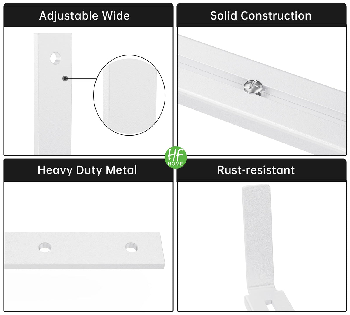 HFHOME 4 PCS Adjustable Planter Box Brackets (6 to 12.5 in), Universal Window Box Brackets, Heavy Duty Metal Flower Box Wall Mounting Hooks for Balcony, Fences, Patio, and Garden - White