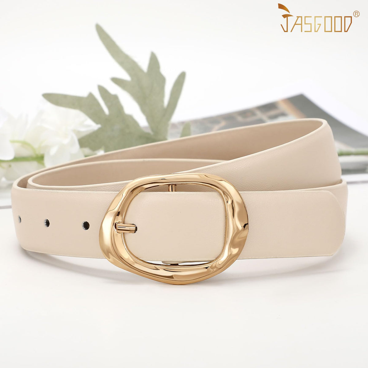 JASGOOD 3 Pack Womens Black Leather Belts for Jeans Pants Ladies Waist Belt Fashion Black Belt with Gold Buckle