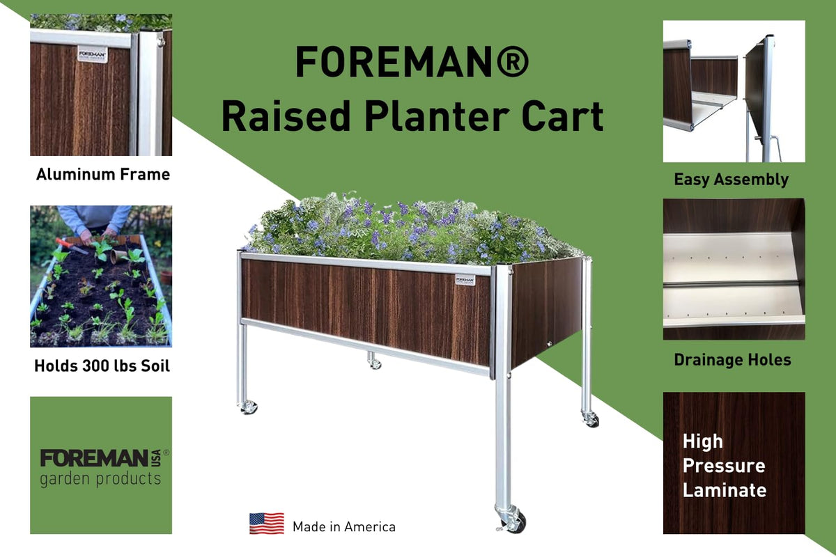 Foreman Raised Garden Bed on Wheels – Weather-Resistant Raised Garden Bed (48" x 24" x 32") with Drainage, Ideal Raised Garden Bed for Vegetables & Flowers – 300 lb Capacity, Tosca Wood Grain