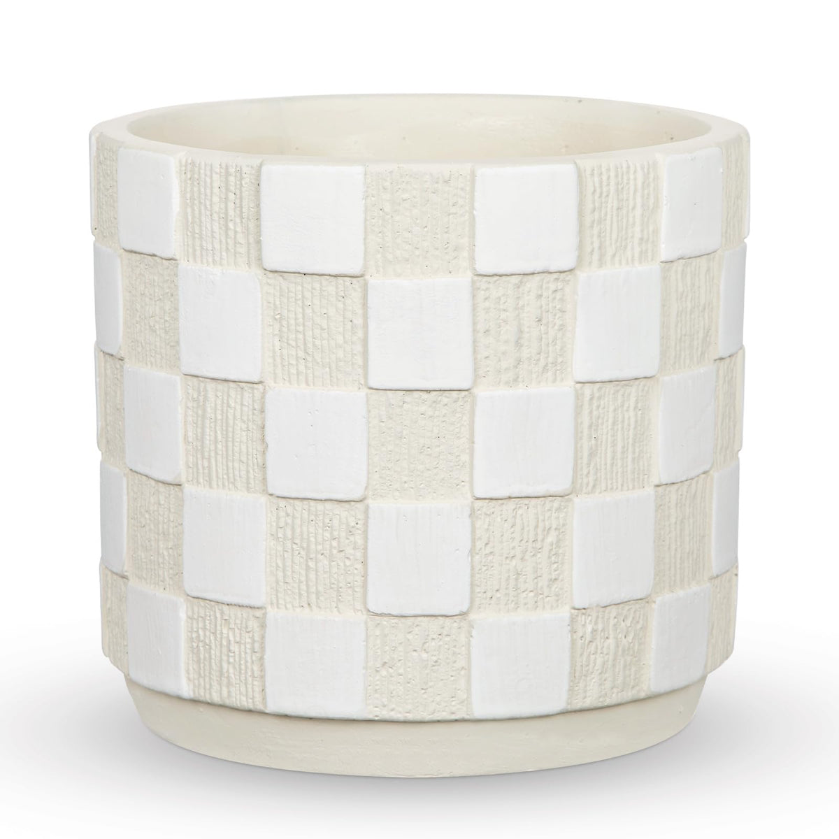 Nature Crafted 5.5 inch Ceramic Plant Pots with Drainage Hole & Silicone Plug, Checker Ceramic Round Planter Flower Planter for Indoor Outdoor Plants Home Gardening Desktop Windowsill, White