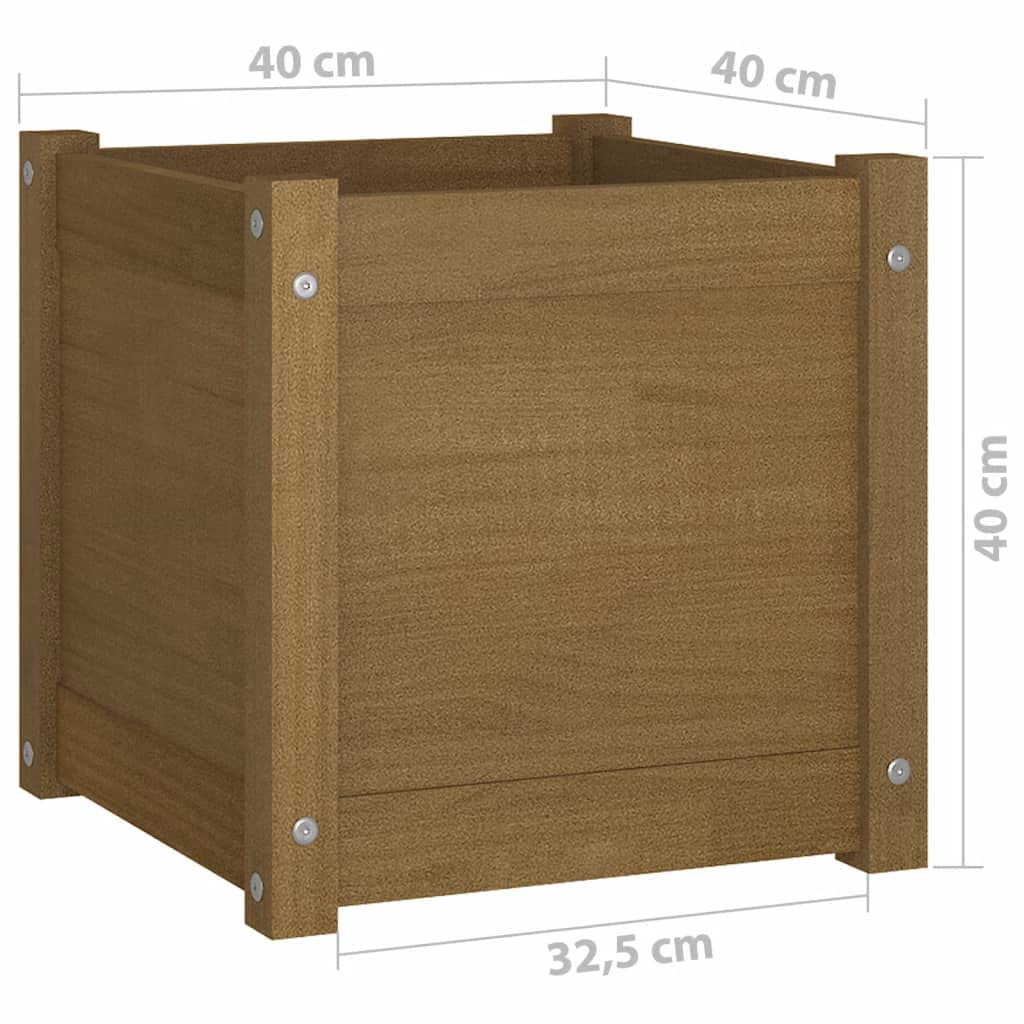 Roanoer Honey Brown Square Planter 15.7x15.7x15.7 in Solid Pine Wood Outdoor Raised Garden Bed Box with Drainage for Patio Balcony Terrace