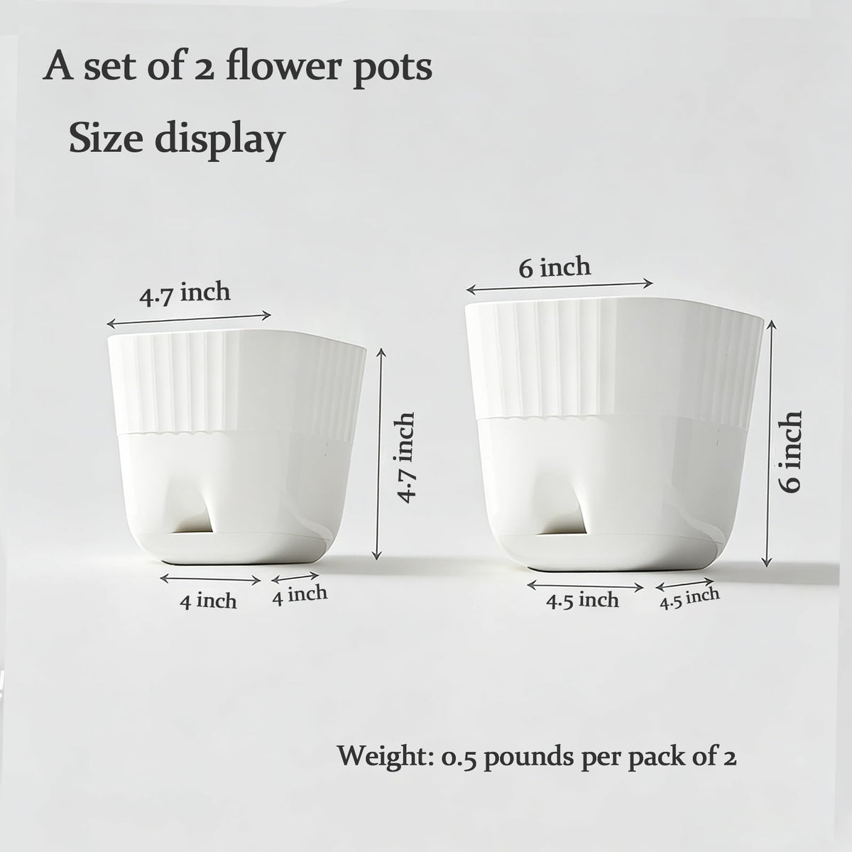Gidary White Plastic Plant Pots, 6/4.7 Inch 2 Pack, Modern Planters with Drainage Holes and Trays for Indoor Plants, Succulents, Orchids, Herbs