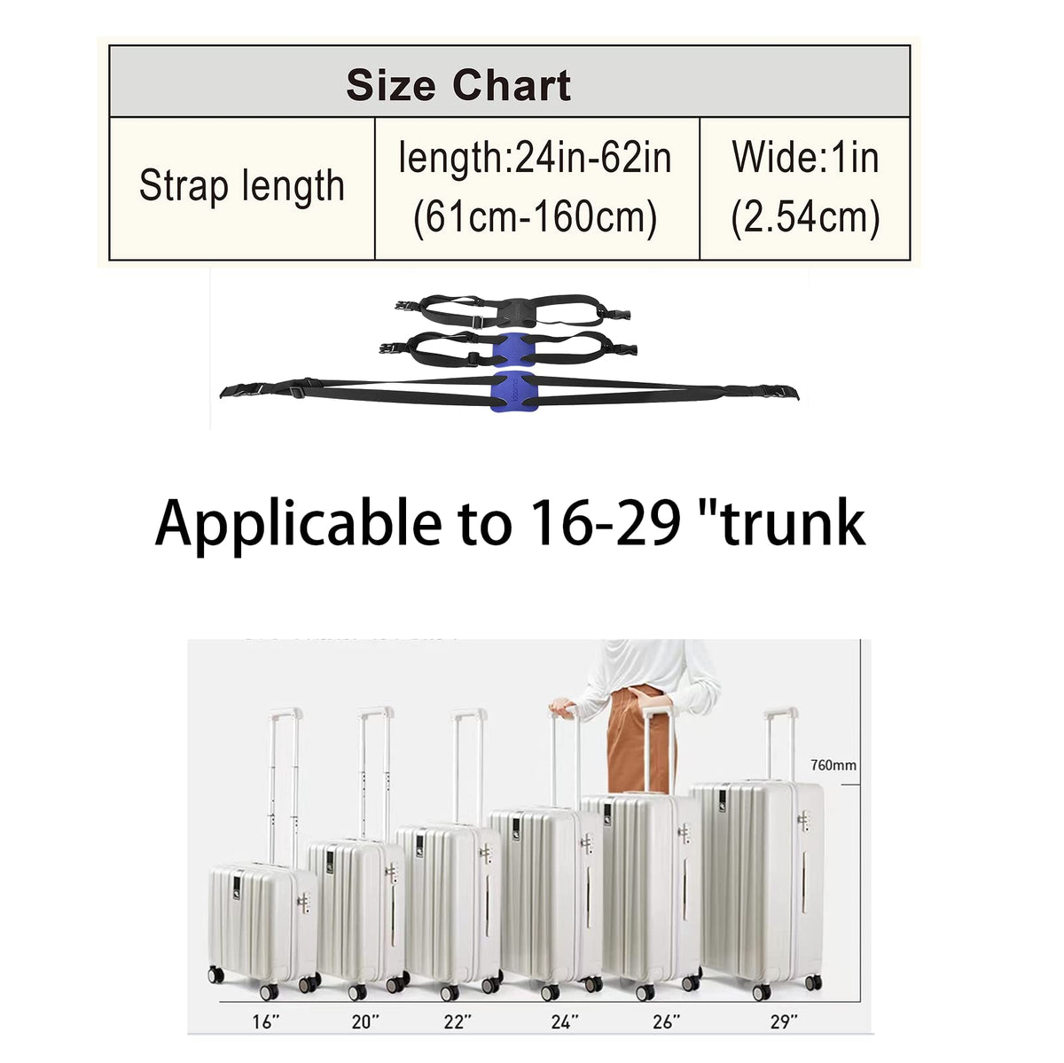 Luggage Straps Bag Bungee, Luggage Straps Suitcase Adjustable Belt,Add a Bag Easy to Travel Suitcase Elastic Strap Belt – (Black)