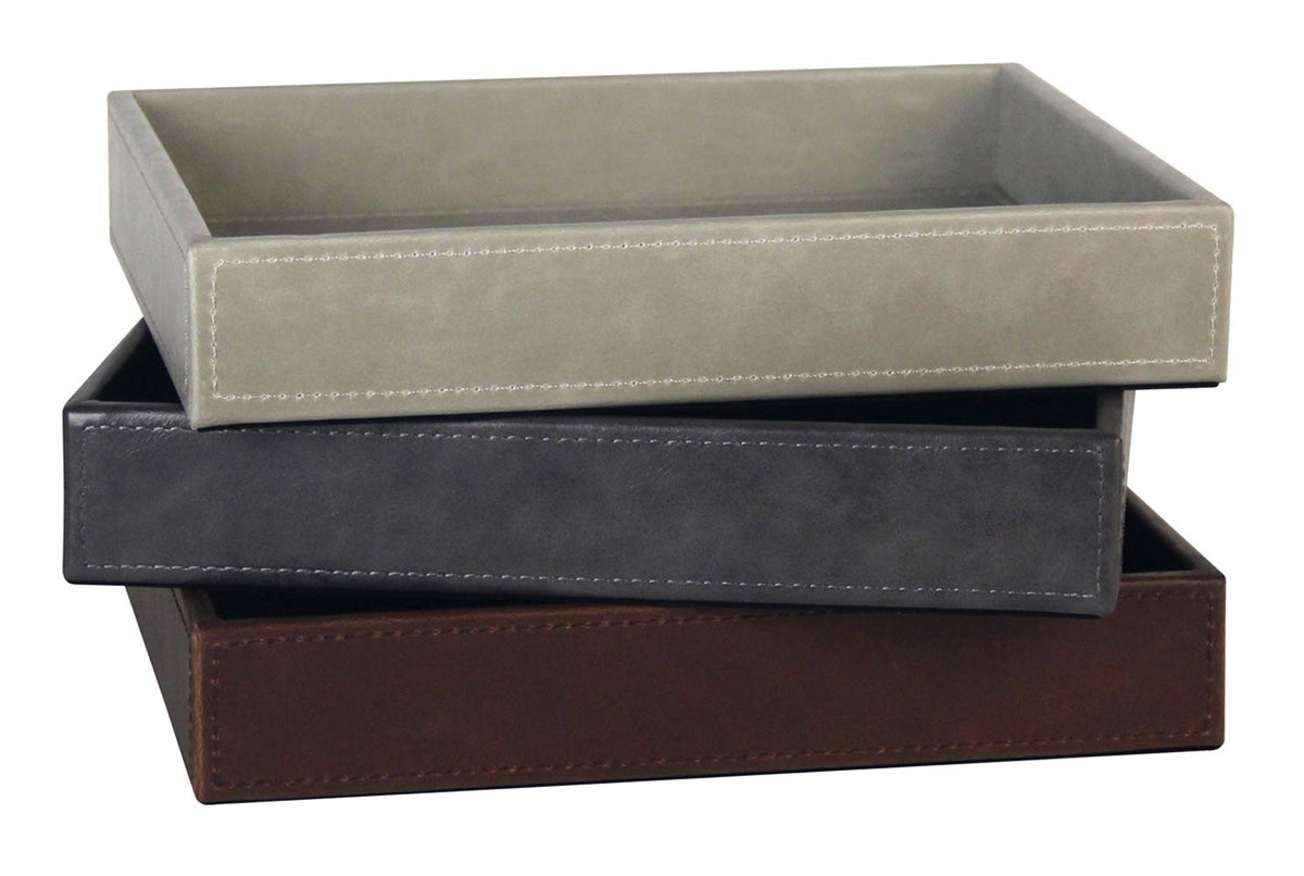 Vixdonos Leather Valet Tray Rectangular Catchall Tray Counter Organizer for Key,Jewelry,Perfume,Glasses and Watches(Brown)
