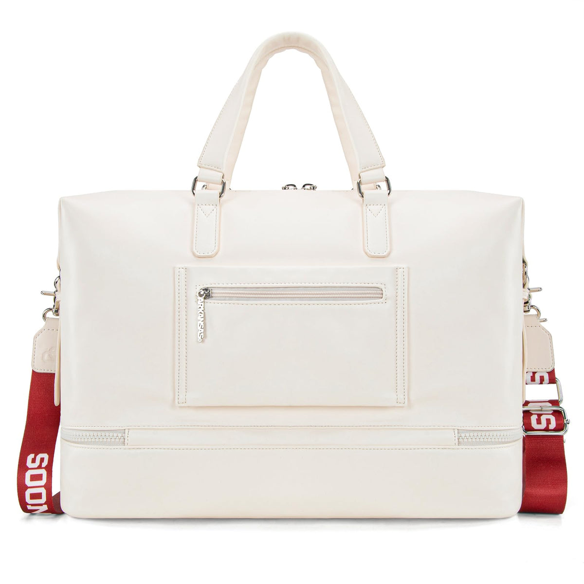 Oklahoma Sooners Duffel Gym Bag with Trolley Sleeve, OU Overnight Duffel Bag for Sport Fan Gifts | Beige, NC-OU008BG