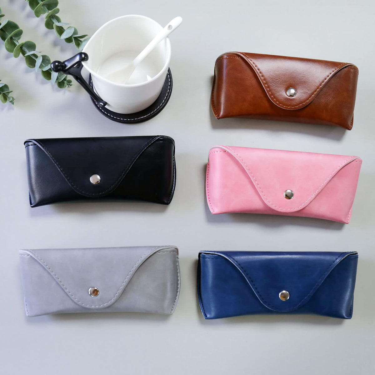 LogHog Portable Leather Glasses Case,Mother's Day Gifts for Him Durable Soft Sunglasses Pouch Slim Case for Women Men Horizontal Eyeglass Case (Button - Black)