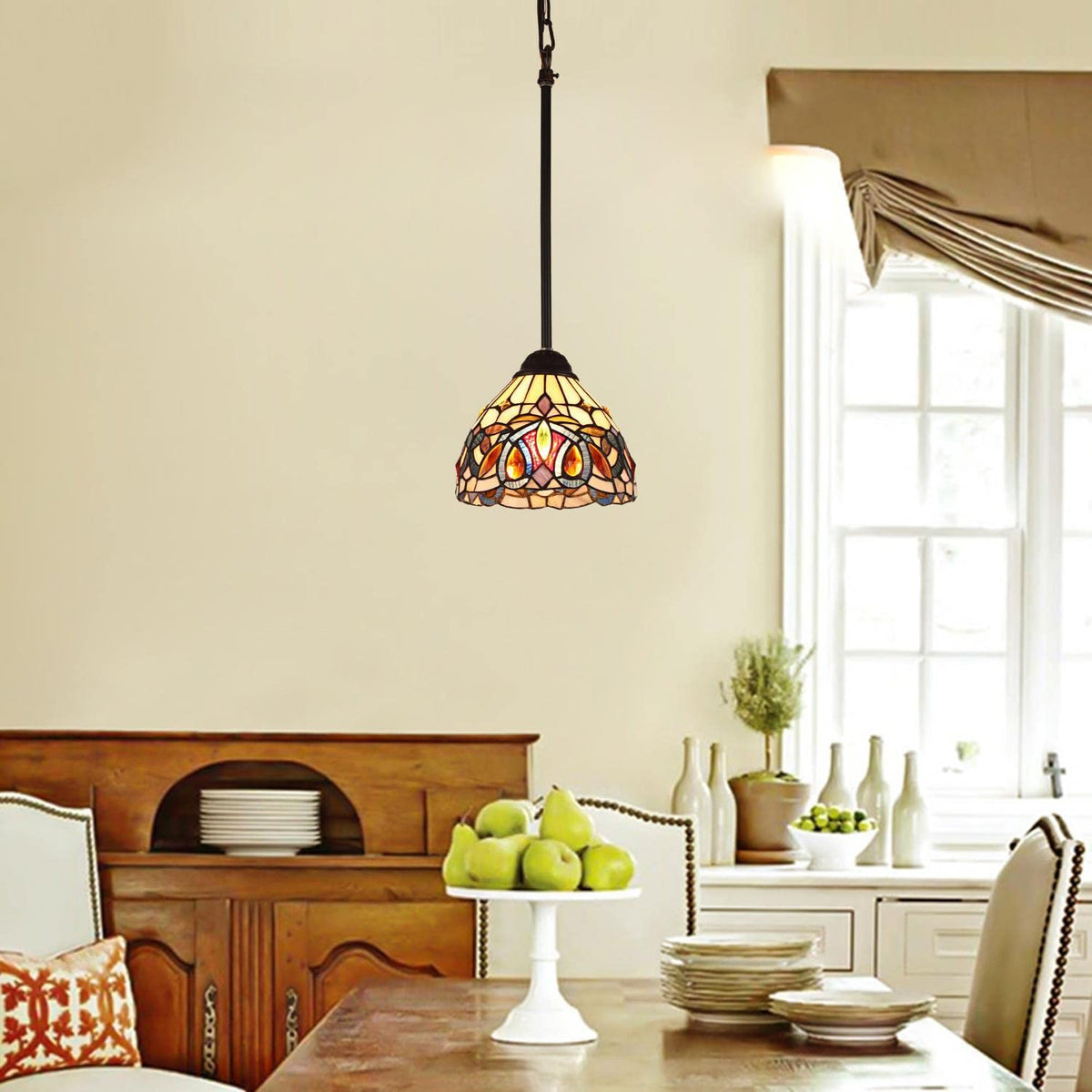 Chloe Lighting Mini Pendant - Tiffany-Style Dark Bronze, Glass, 8in Wide, Multicolor, Model CH3T353BV08-DP1