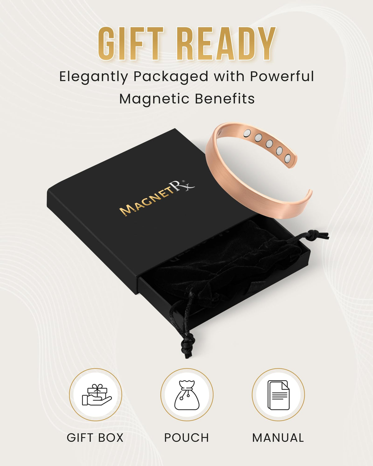 MagnetRX® Magnetic Copper Bracelet Cuff – Elegant Pure Copper Bangle – Unisex Magnetic Bracelets for Men & Women (Large)