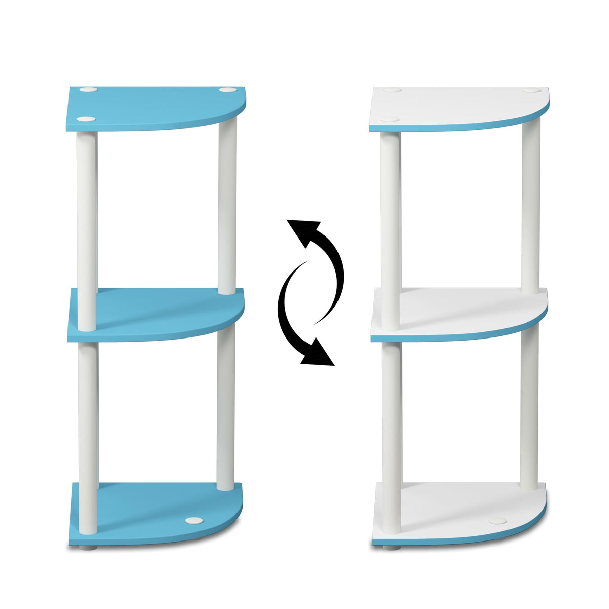 Furinno TURN-N-TUBE Corner Shelf, 3-Tier Corner Bookshelf, Display Storage Shelves with Open Shelves, for Organization and Storage, Living Room, Home Office, Garage, Light Blue
