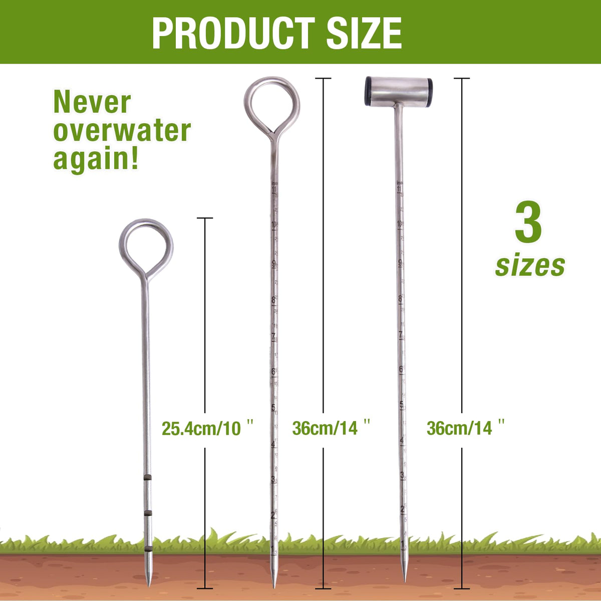 Soil Probe 14 Inches Moisture Meter for Plants, Soil Moisture Sampler with Dual Scale Markings, House Plant Water Monitor No Batteries Required
