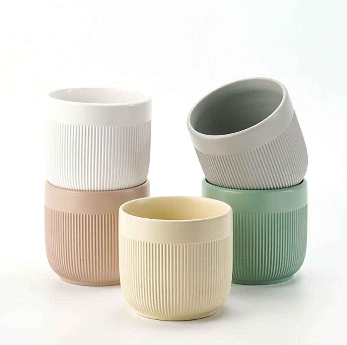 Puoyikt Ceramic 5.2+6.5 inch Planters, Modern Home and Office Flowerpot, Indoor and Outdoor Flowerpot with Drainage Hole (White)