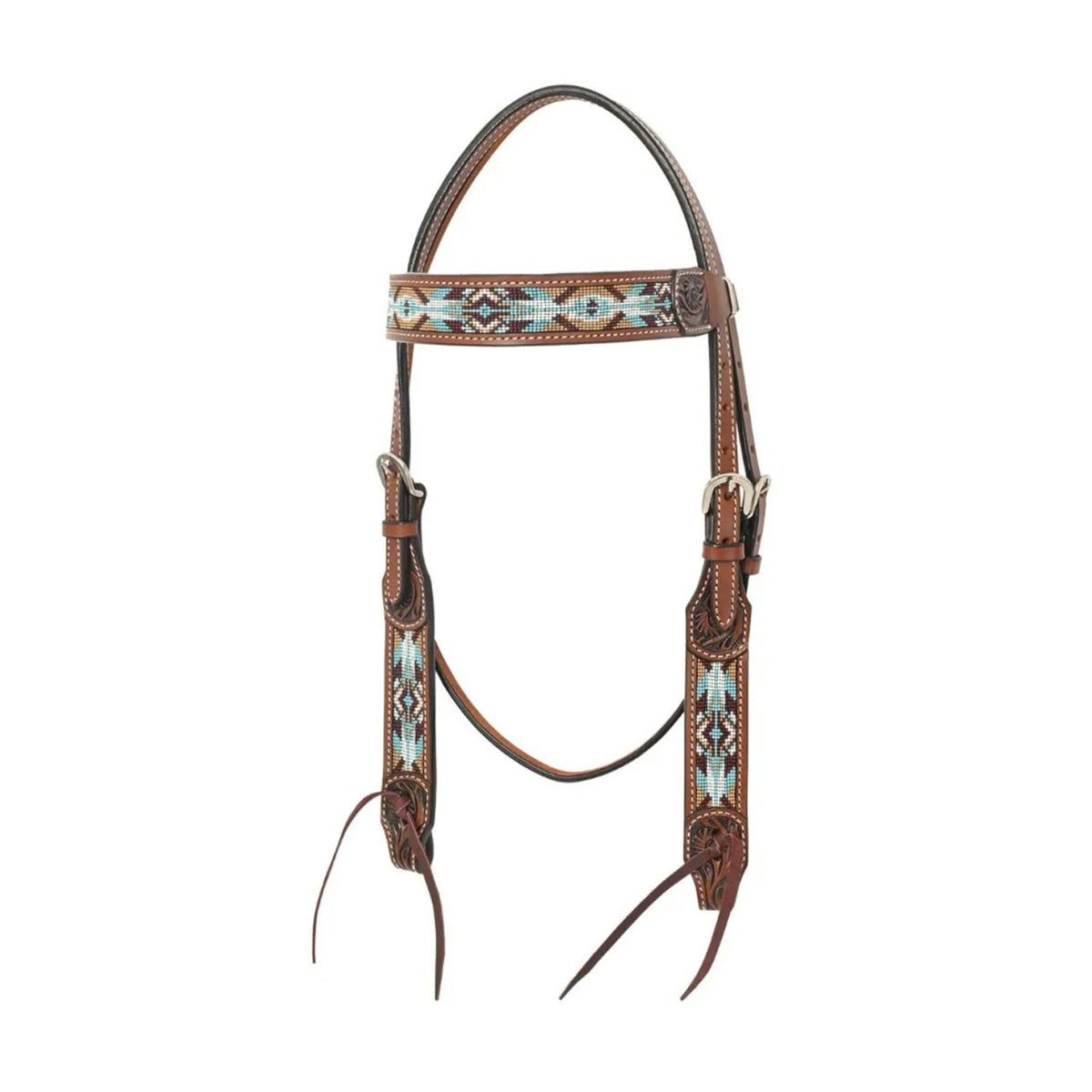 Reinsman Circle Y Buckskin Beaded Browband Horse Equestrian Headstall | Double Ply Leather, Stainless Steel Hardware (1072-10-S5)