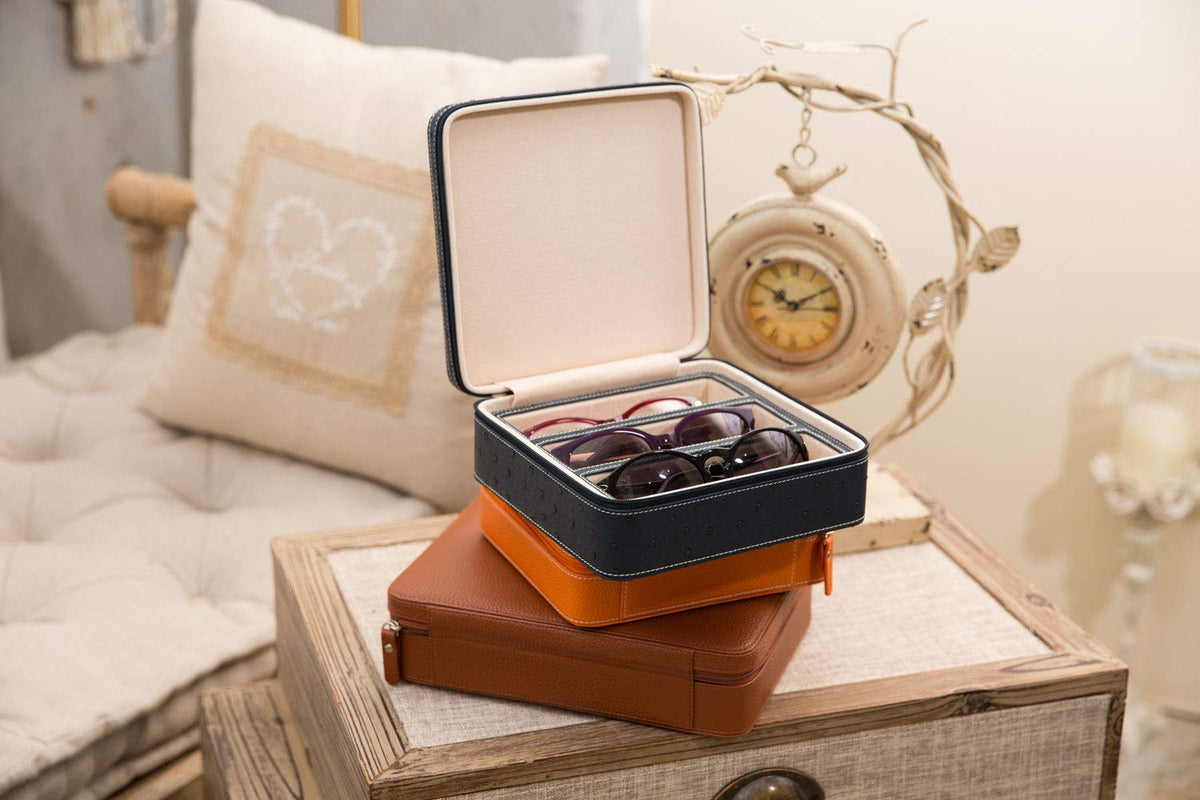 Beaufort 3 Slots PU Leather Eyeglasses Storage Box Sunglasses Box Jewelry Display Case Watch Box for Women Men