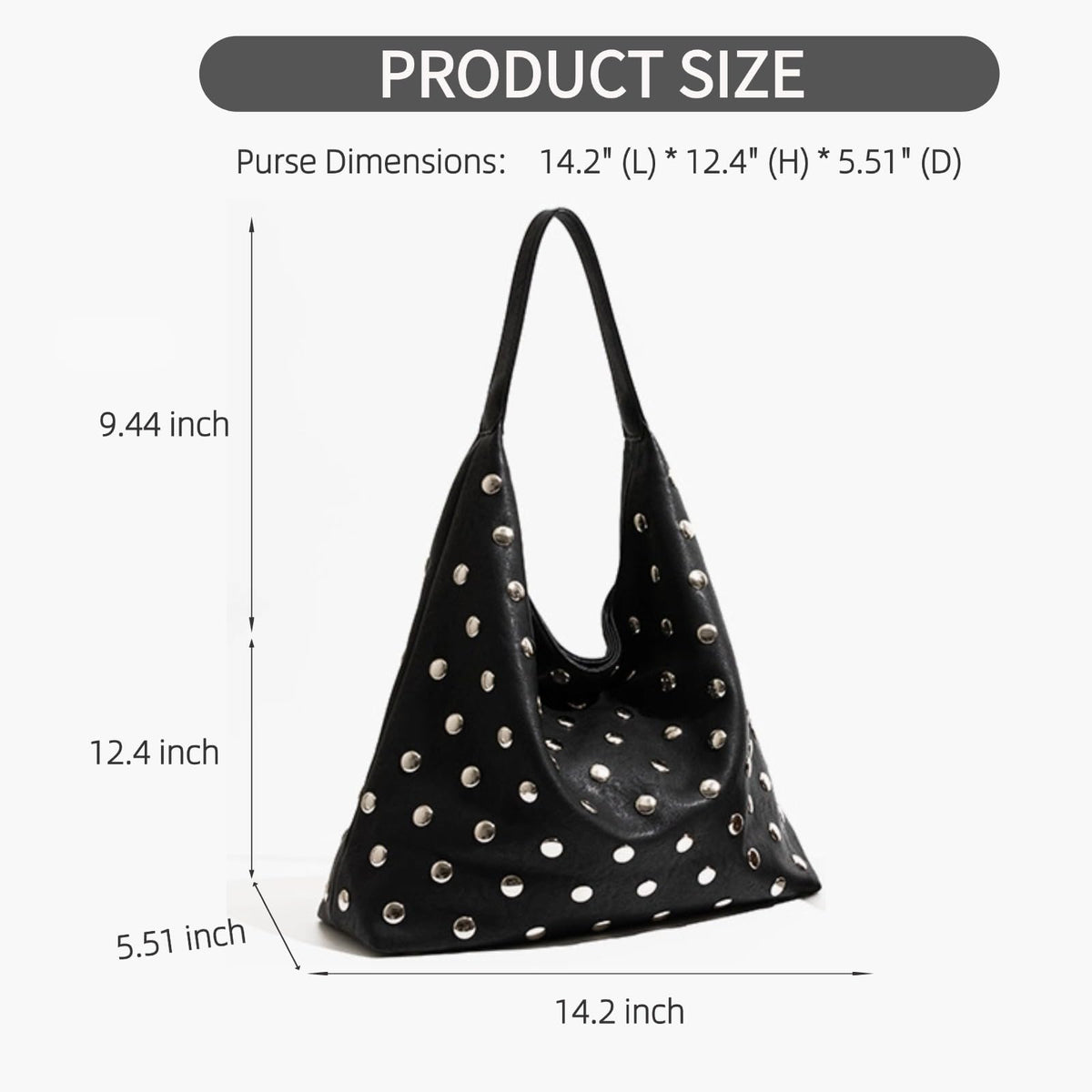 Liziblloy Studded Purse Soft Leather Studded Bags for Women Studded Slouchy Hobo Shoulder Handbag Tote Purse,Black