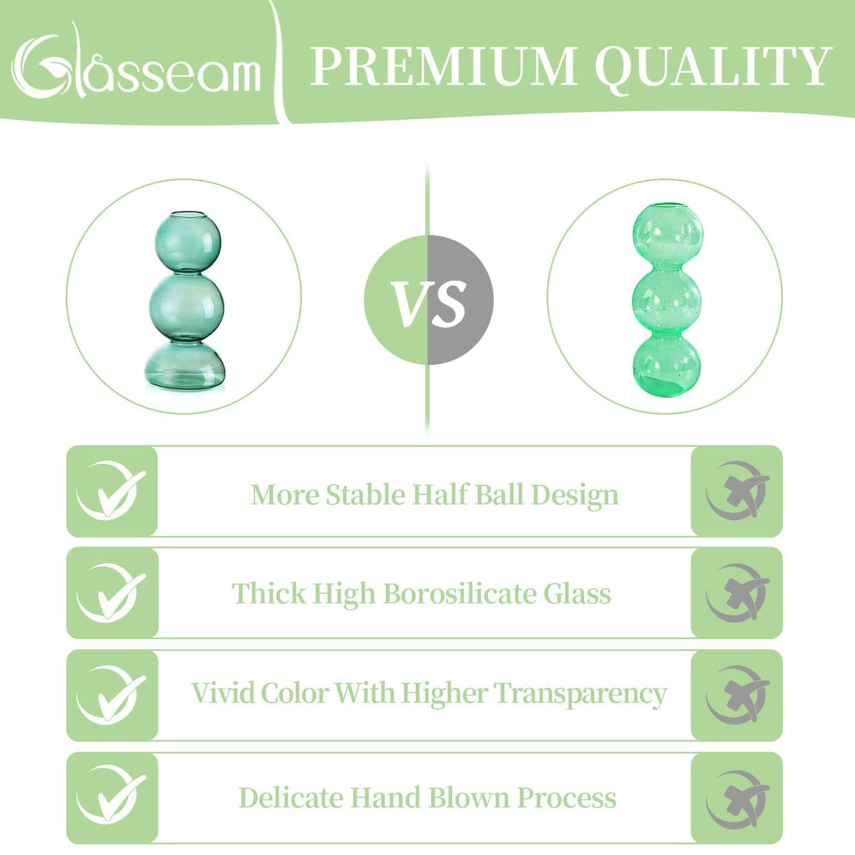 Glassseam Glass Vases for Flowers, Green Bud Vases for Decor, Cute Small Vase, Modern Aesthetic Vase, Unique Round Flower Vase, Decorative Bubble Vases for Centerpieces Wedding Table Decorations
