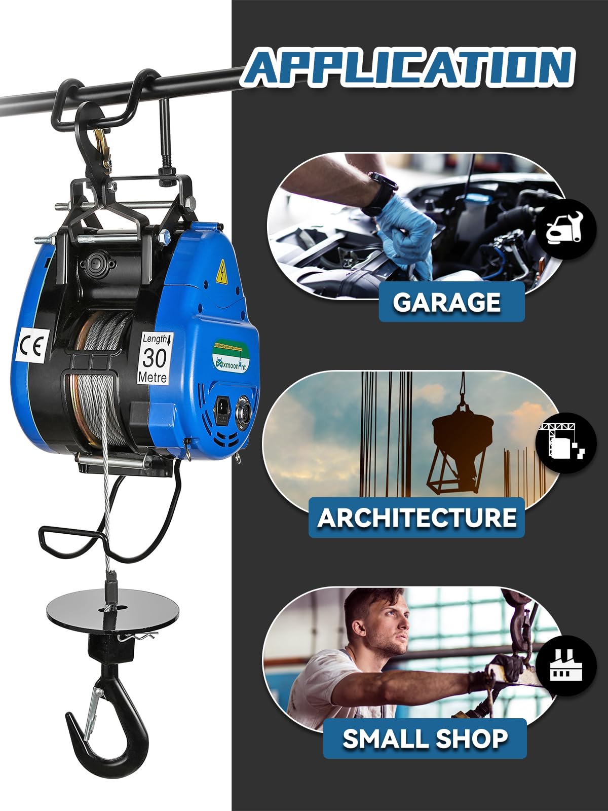Mxmoonant 1100lb Electric Hoist Lift 12m/min Electric Winch Portable 360° Safety Limit, Al-Alloy Cased Hoist Crane with Updated Copper Motor, Pendant Control & Wireless Control Support (500kg/30m)