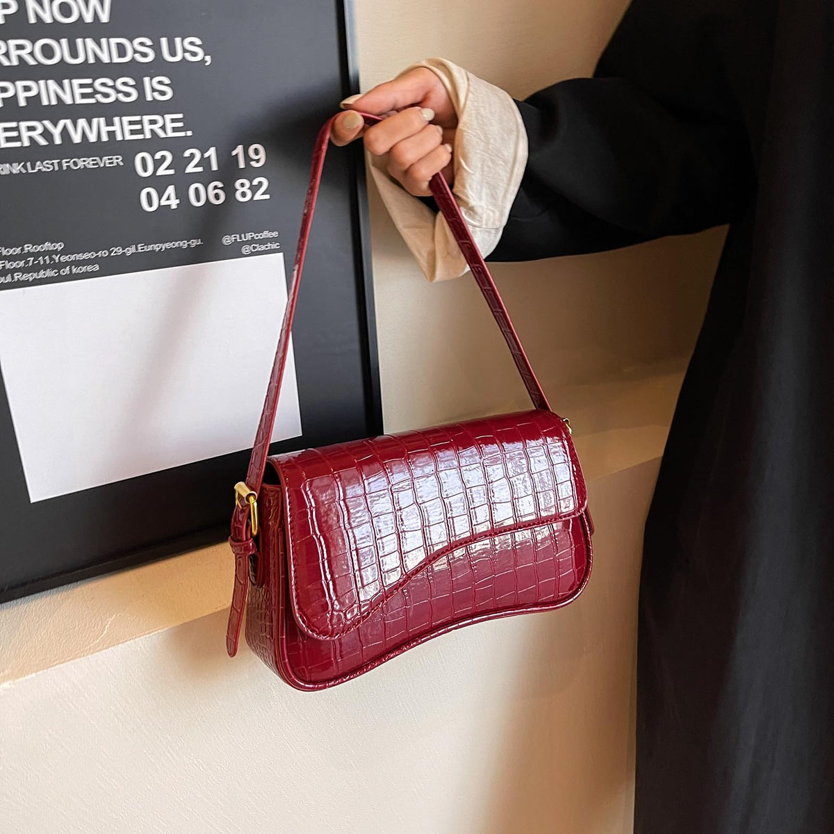 feujury Shoulder Bag for women Y2K Crossbody Vegan Leather Purse Straps Retro Clutch Hobo Hadbags with 2 Removable (B-crocodile red)