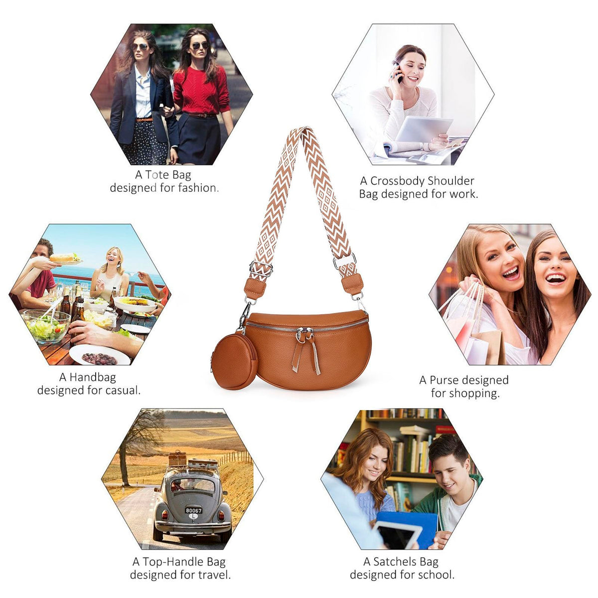 Genuine Leather Fanny Pack Crossbody Bags - Fashion Sling Purse Chest Belt Bum Bag for Women Travel Camping - Brown