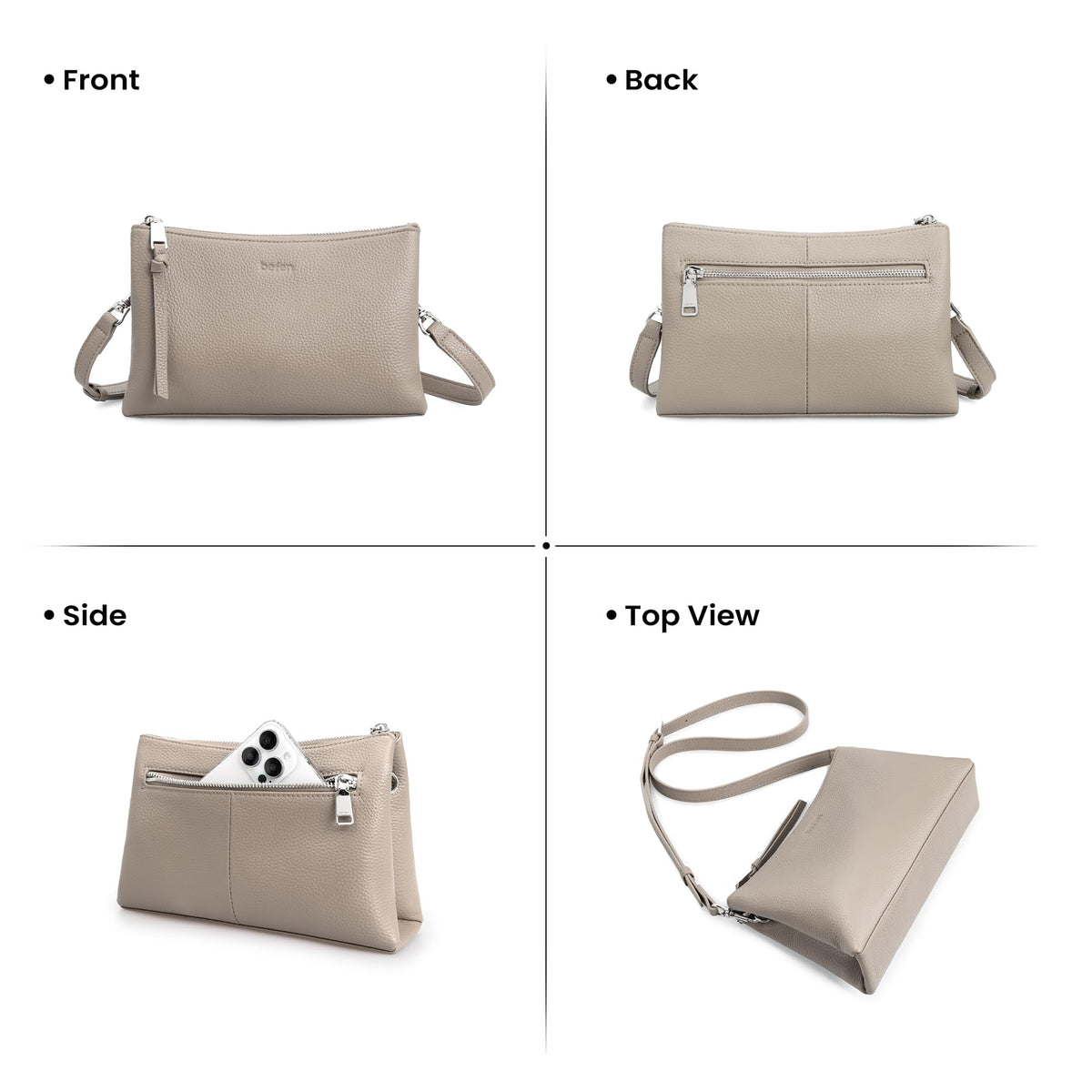 befen Soft Leather Cross Shoulder Bags for Women, Small Crossbody Purse for Women with RFID Card Slots for Travel - Beige Grey