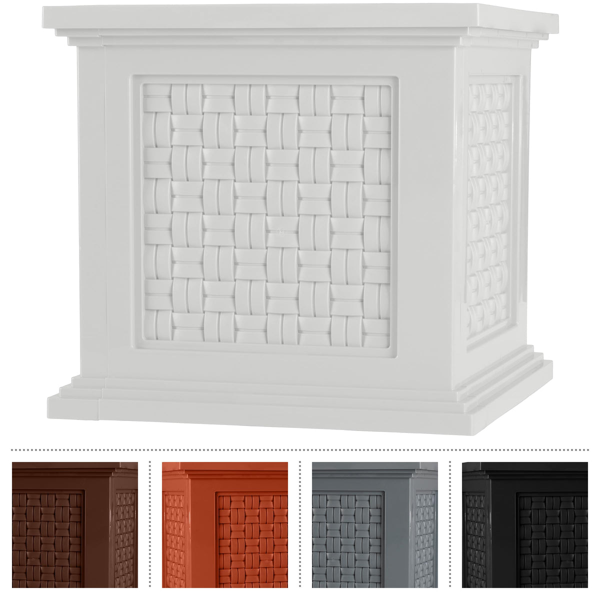 Rattan Style Outdoor Planter Box - 14.65-Inch-Square Decorative Flower or Plant Pot - Garden, Patio and Front Porch Decor by Pure Garden (White)
