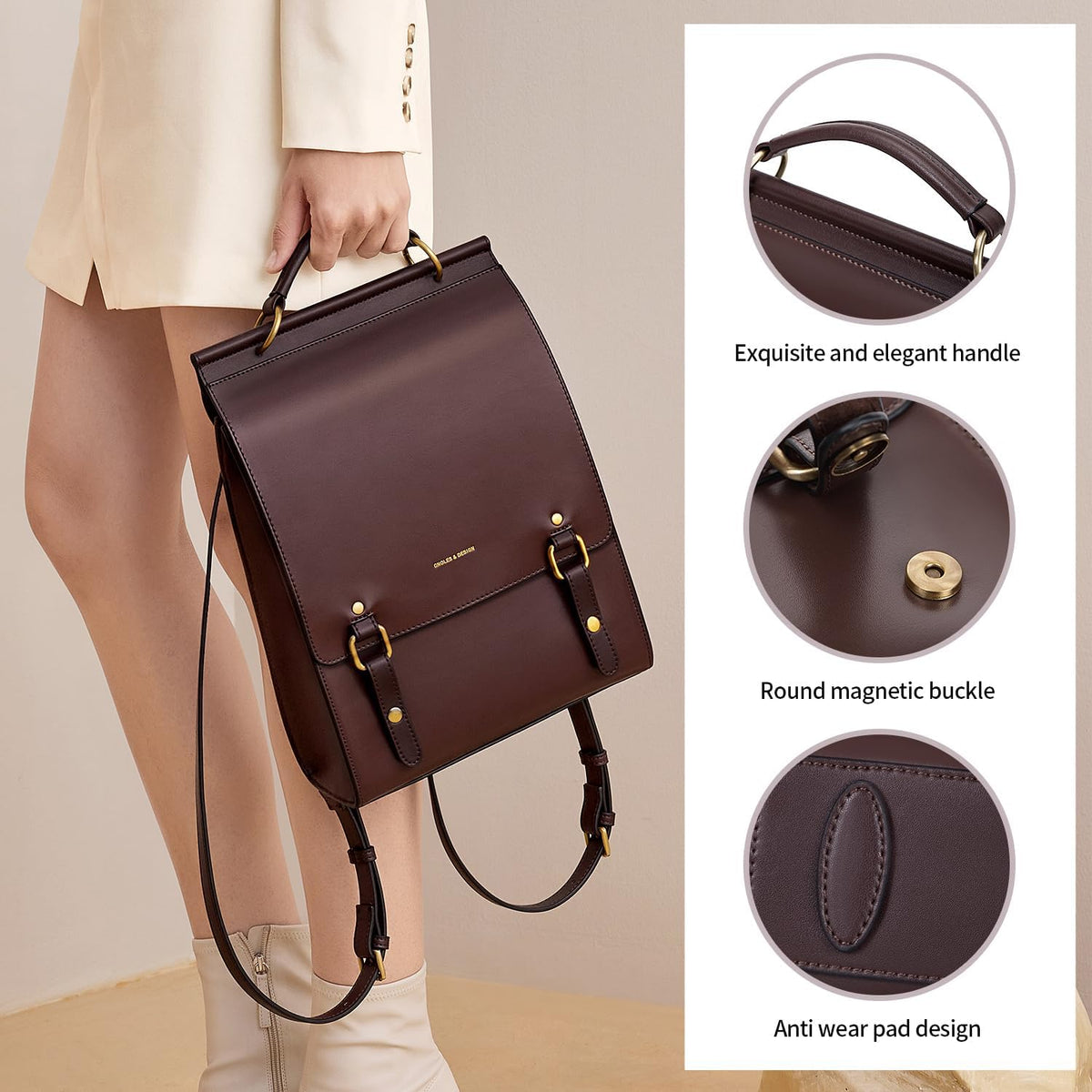 Cnoles Leather Backpack Purse For Women Fashion Ladies Vintage Bags Casual College Travel Backpacks Bag Black
