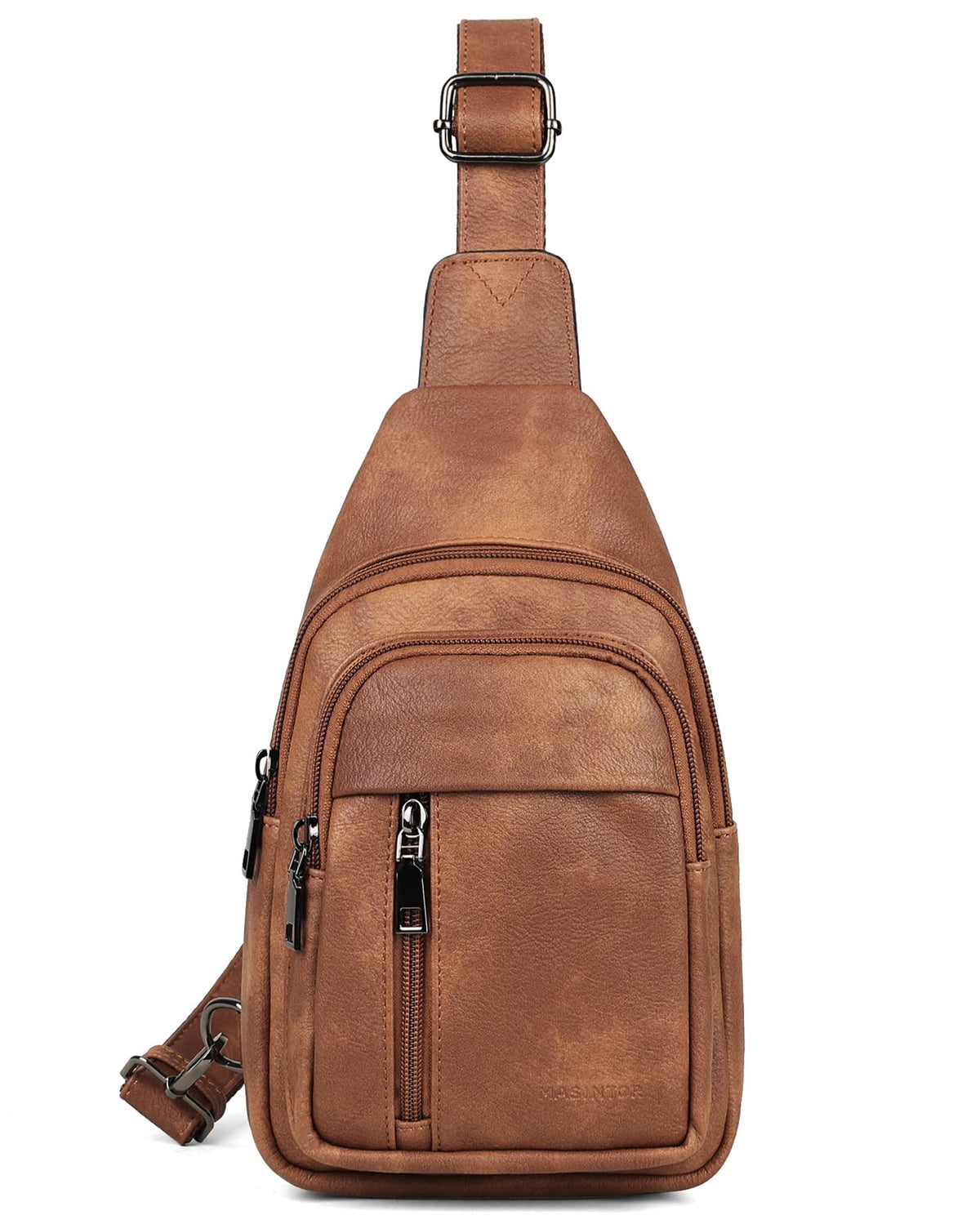 MASINTOR Sling Bag for Women - Crossbody Bags Fanny Pack with Vegan Leather - Adjustable Sling Backack for Travel Mocha Brown
