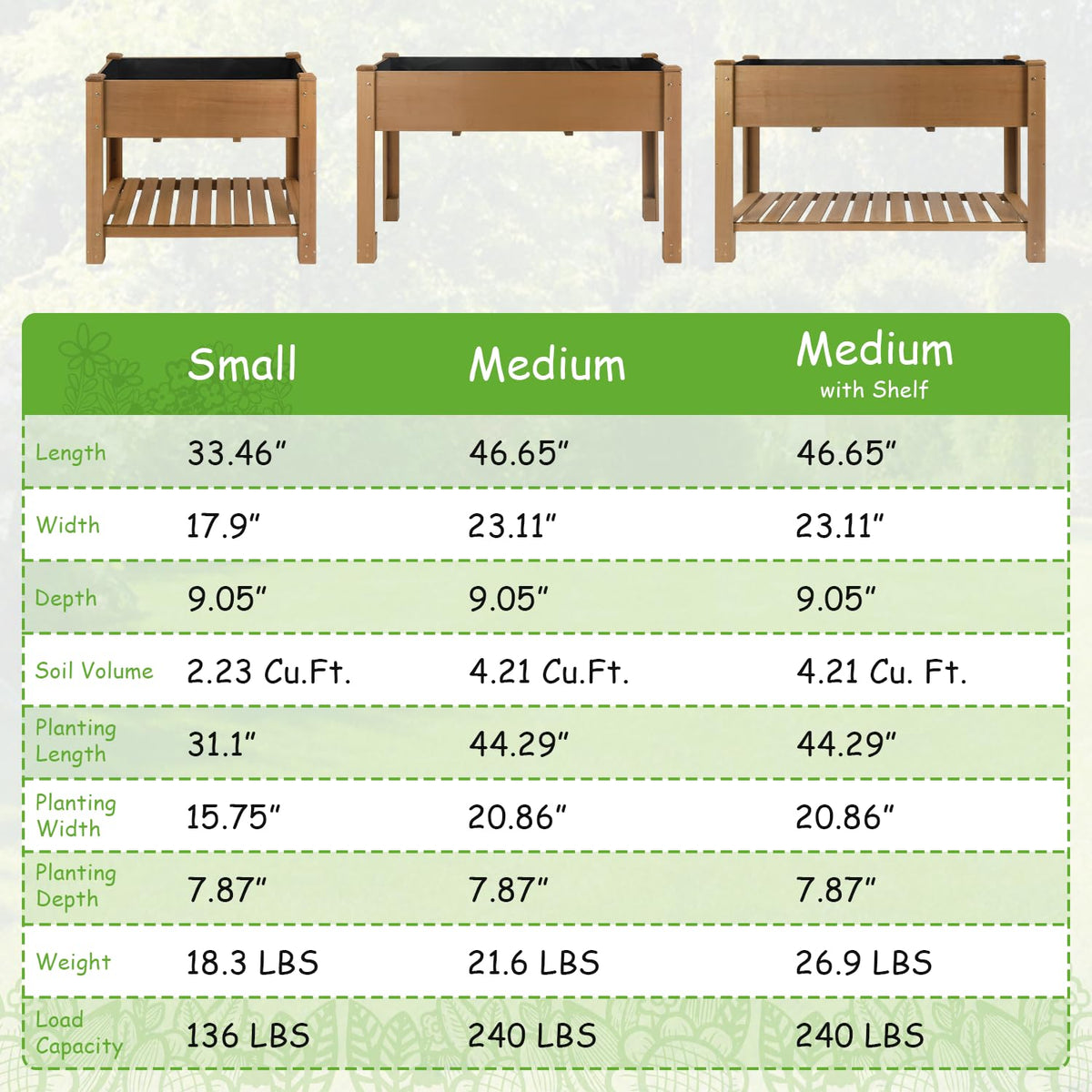 PetsCosset Raised Garden Bed Wooden Elevated Planter Box with Legs, Protective Liner Reinforced for Vegetables Herbs Flowers for Outdoor Patio Backyard Balcony Gardening (33.46 X 17.9 X 29.72 inches)