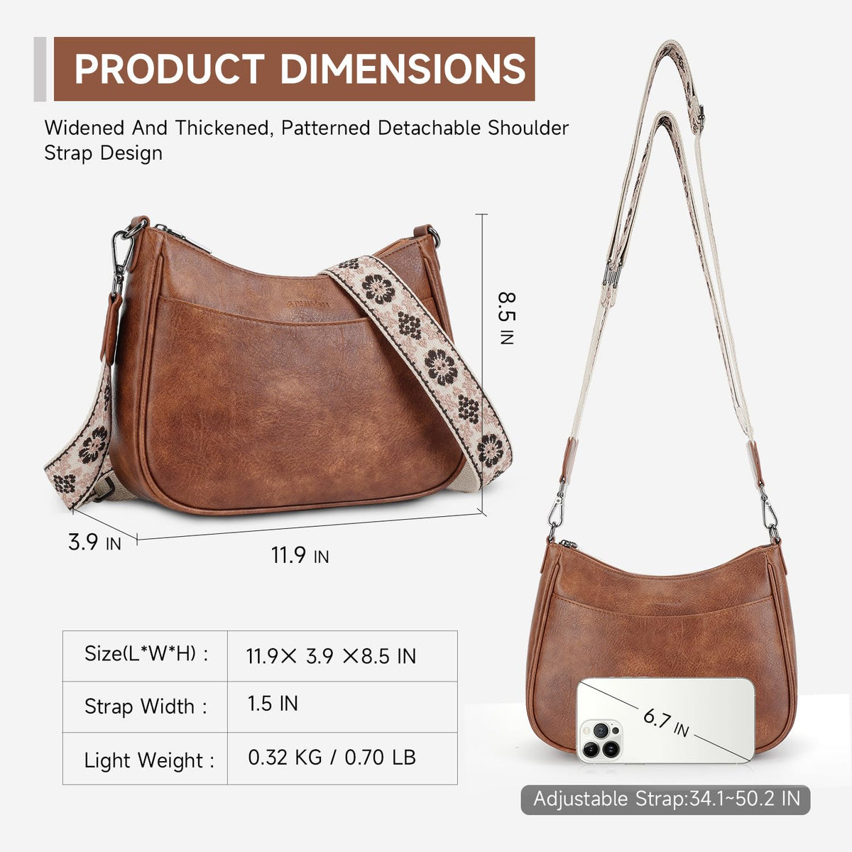 APHISON Trendy Leather Crossbody Purse with Adjustable Strap, Women's Shoulder Handbag