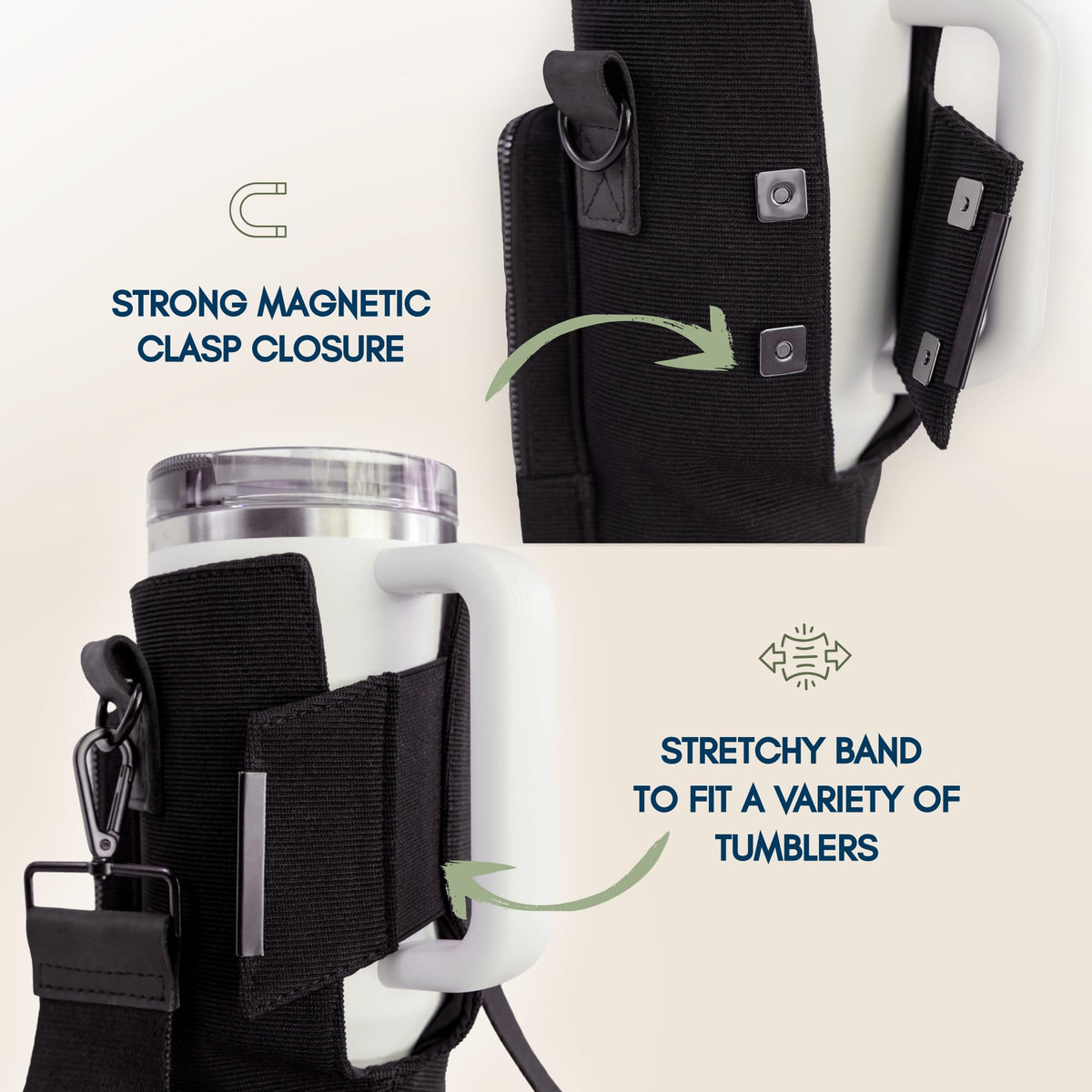 SOLLY AND RUE Water Bottle Sling Bag Crossbody Water Bottle Holder with Strap & Phone Pocket Insulated Carrier for Stanley & Hydro Flask up to 40oz Travel & Walking Companion