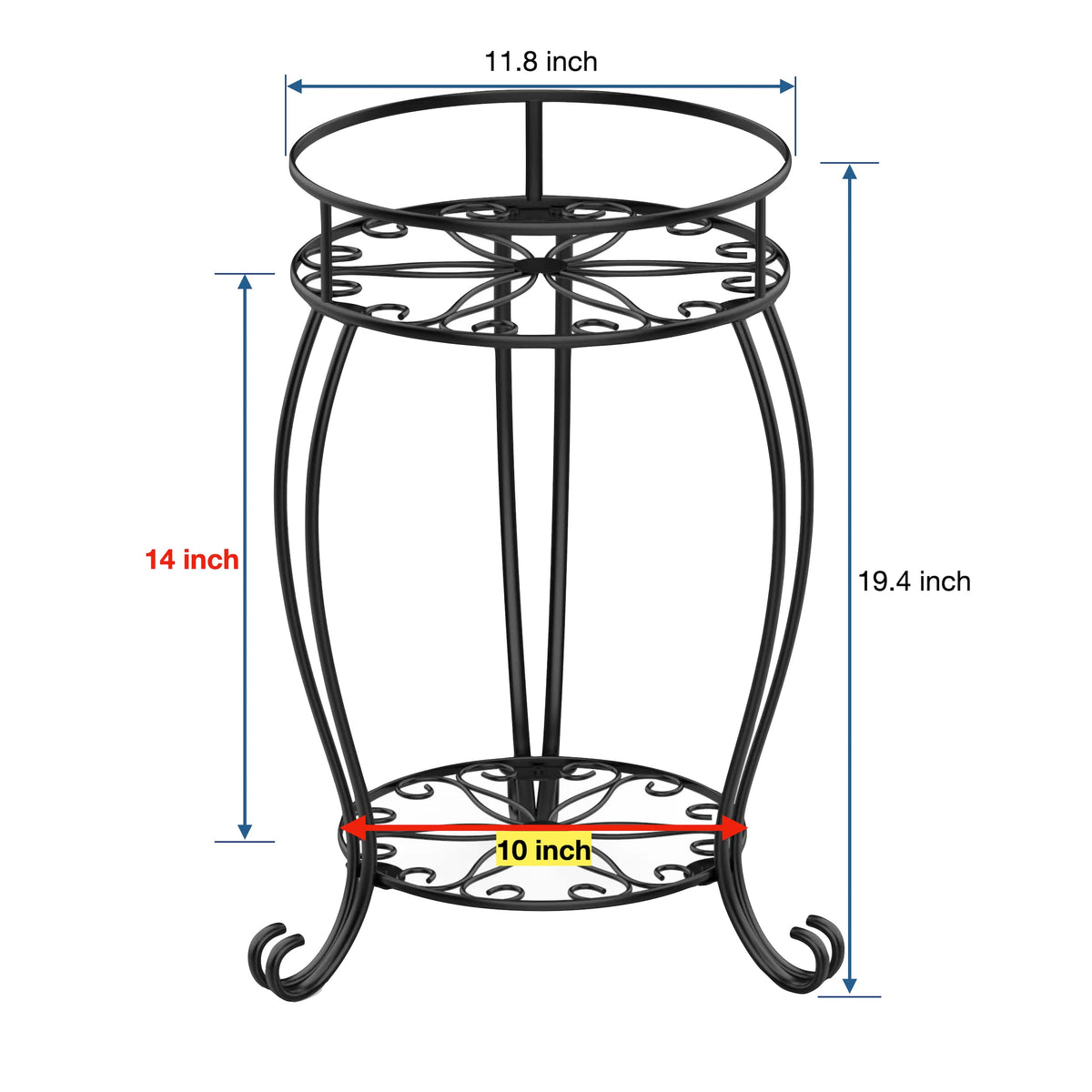 FaithLand 2 Pack Plant Stands, Heavy Duty Metal Planter Holder Indoor Outdoor, 2 Tier Round Potted Supports Rack, Corner Display Shelf Black