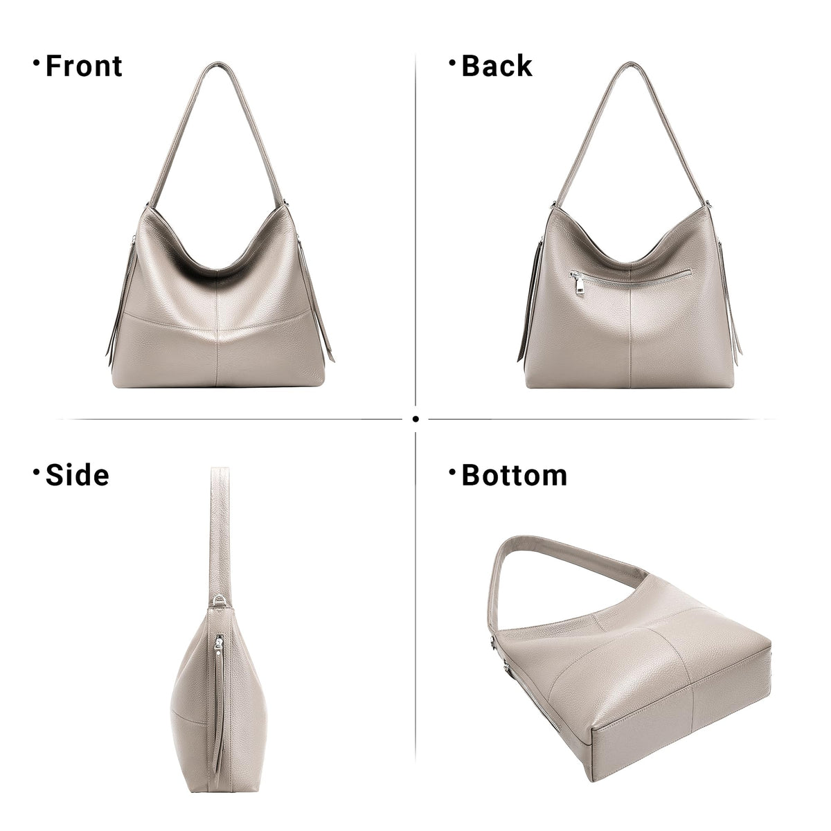 Morriloom Genuine Leather Hobo Bags for Women Crossbody Purses Work Tote Bag Designer Shoulder Handbags with 2 Straps, Gray
