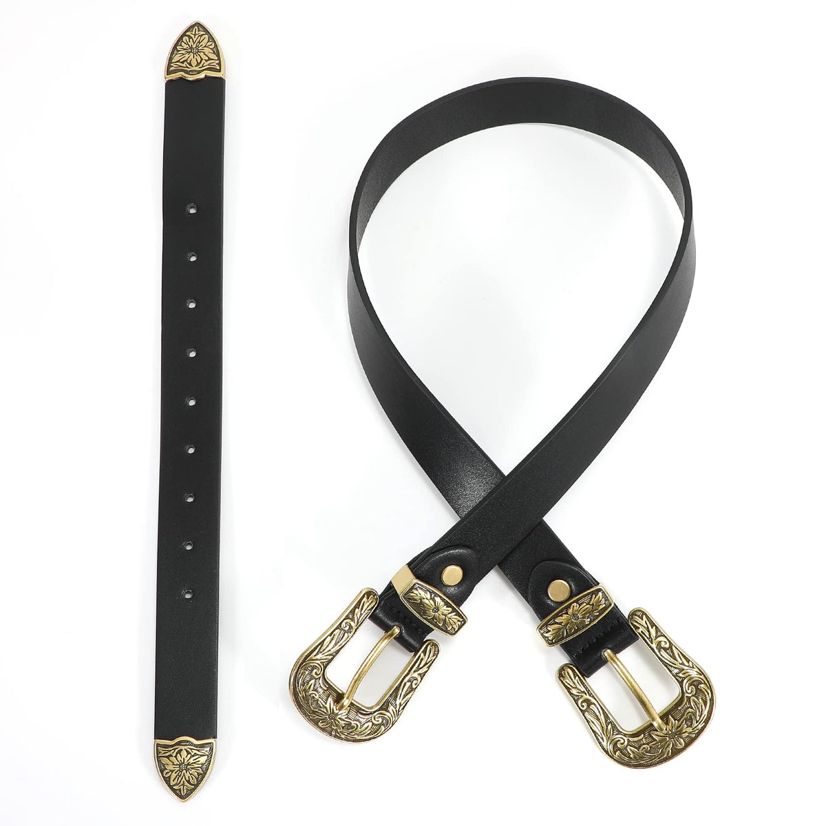 XZQTIVE Women Leather Belt Ladies Vintage Western Belt Retro Cowgirl Leather Belt Black Waist Belt for Pants Jeans Dresses