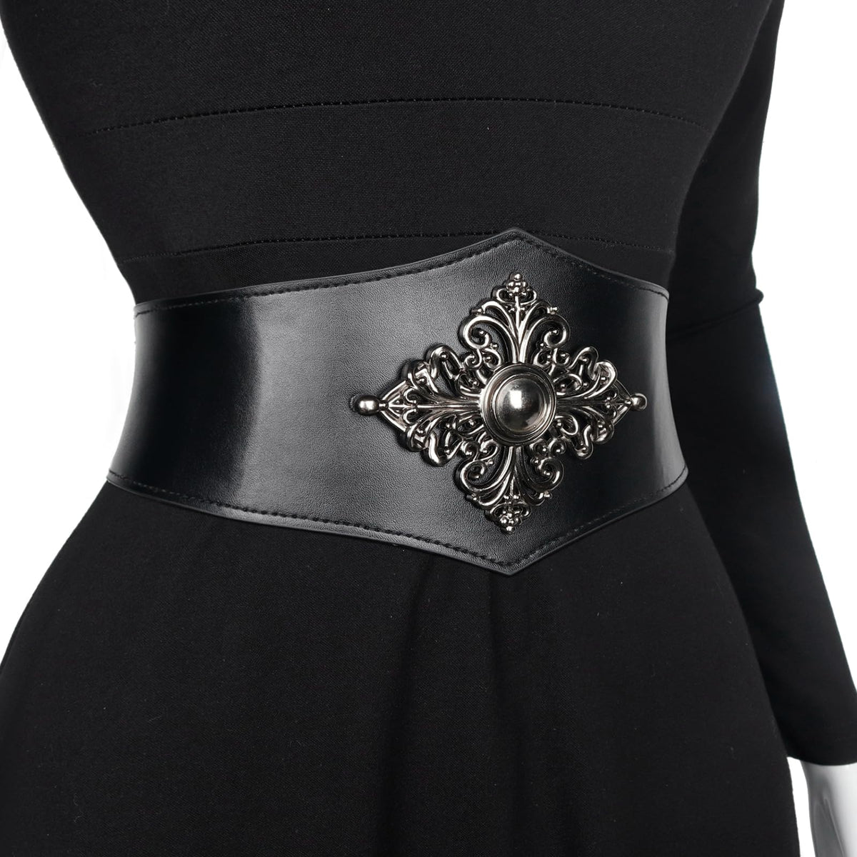 Joukavor Viking Leather Corset Belt Women - Renaissance Waist Corset for Halloween Fantasy Ren Faire Daily Wear (Black, L)