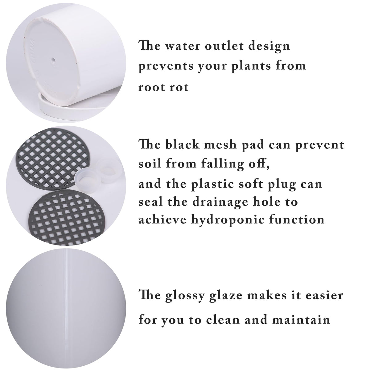 TERRASTELLA Ceramic Plant Pots with Saucers 5.3+4.3 Inch, Set of 2 Small White Flower Pots for Succulents, Herbs, Small Indoor Plants, with Drainage Hole, Mesh Pads & Plugs, Modern Home Decor Gift