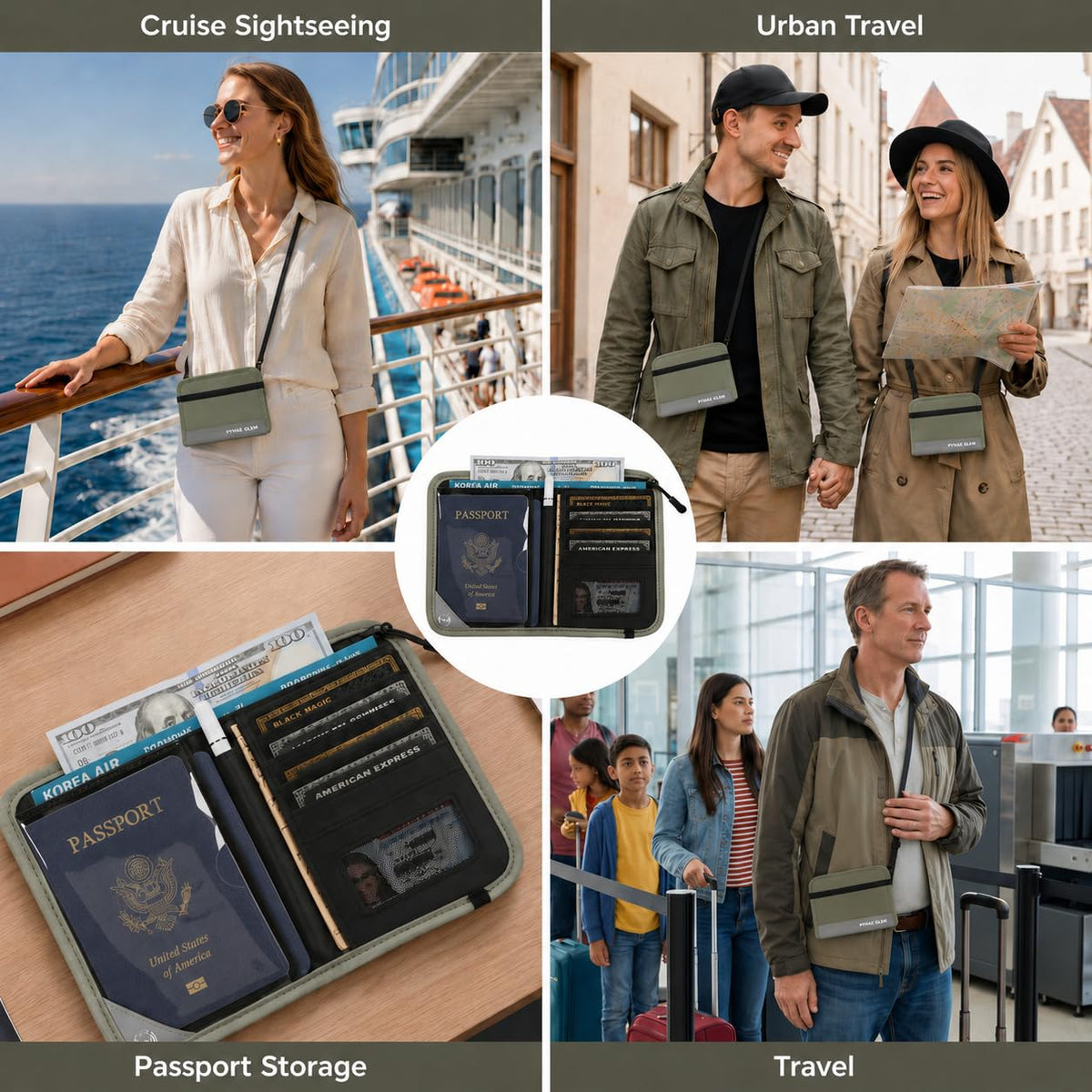 P.travel Passport Holder for Travel - RFID Blocking Nylon Passport Wallet with Adjustable Shoulder Strap,LightWeight Document Organizer Pouch for Men & Women, Travel Must Haves