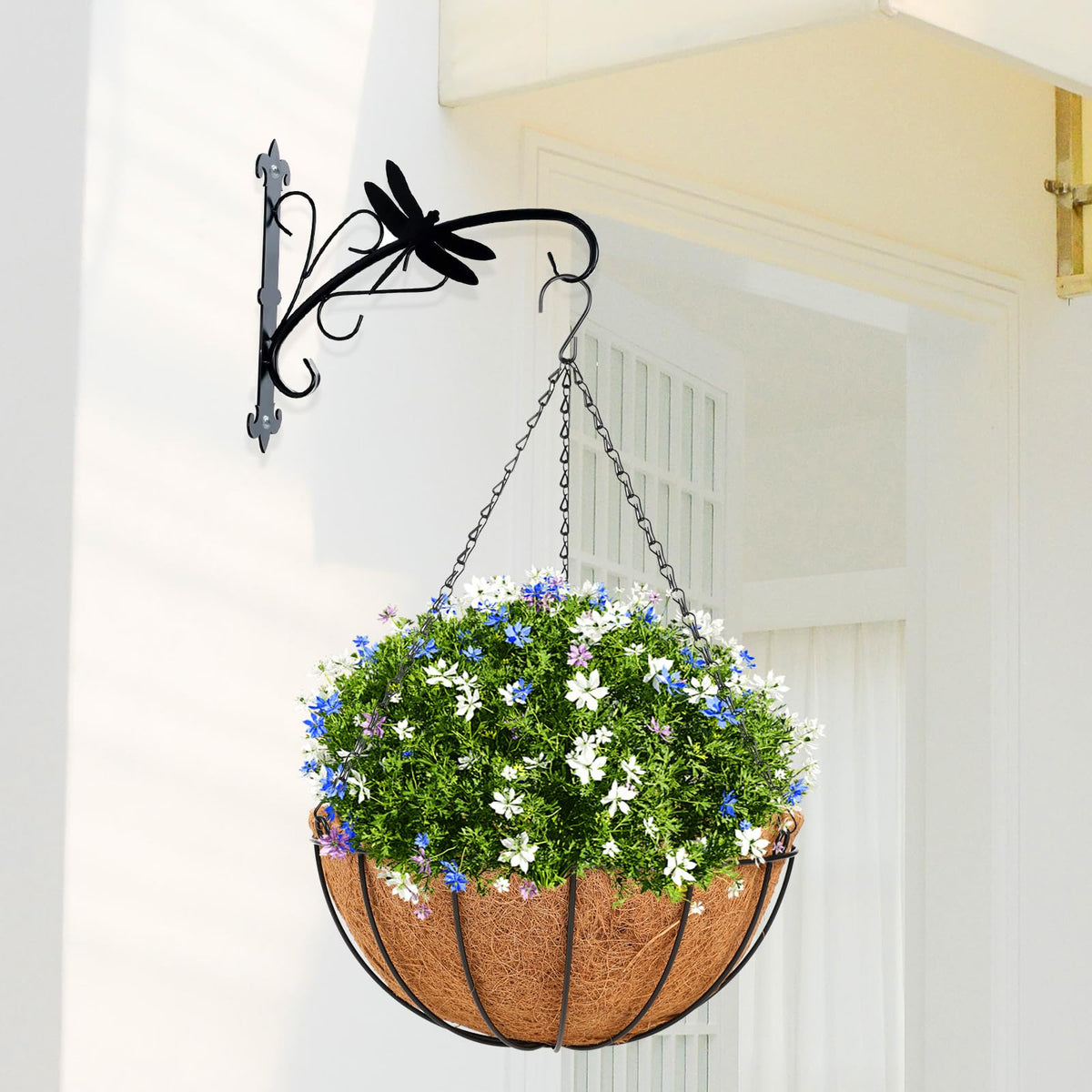 Hanging Basket Planter Plants Outdoor - 4 Pack 14 Inch Metal Hanging Planter with Coco Liners, Chain Hook Hanging Flower Pots for Indoor Outdoor Garden Porch Decoration