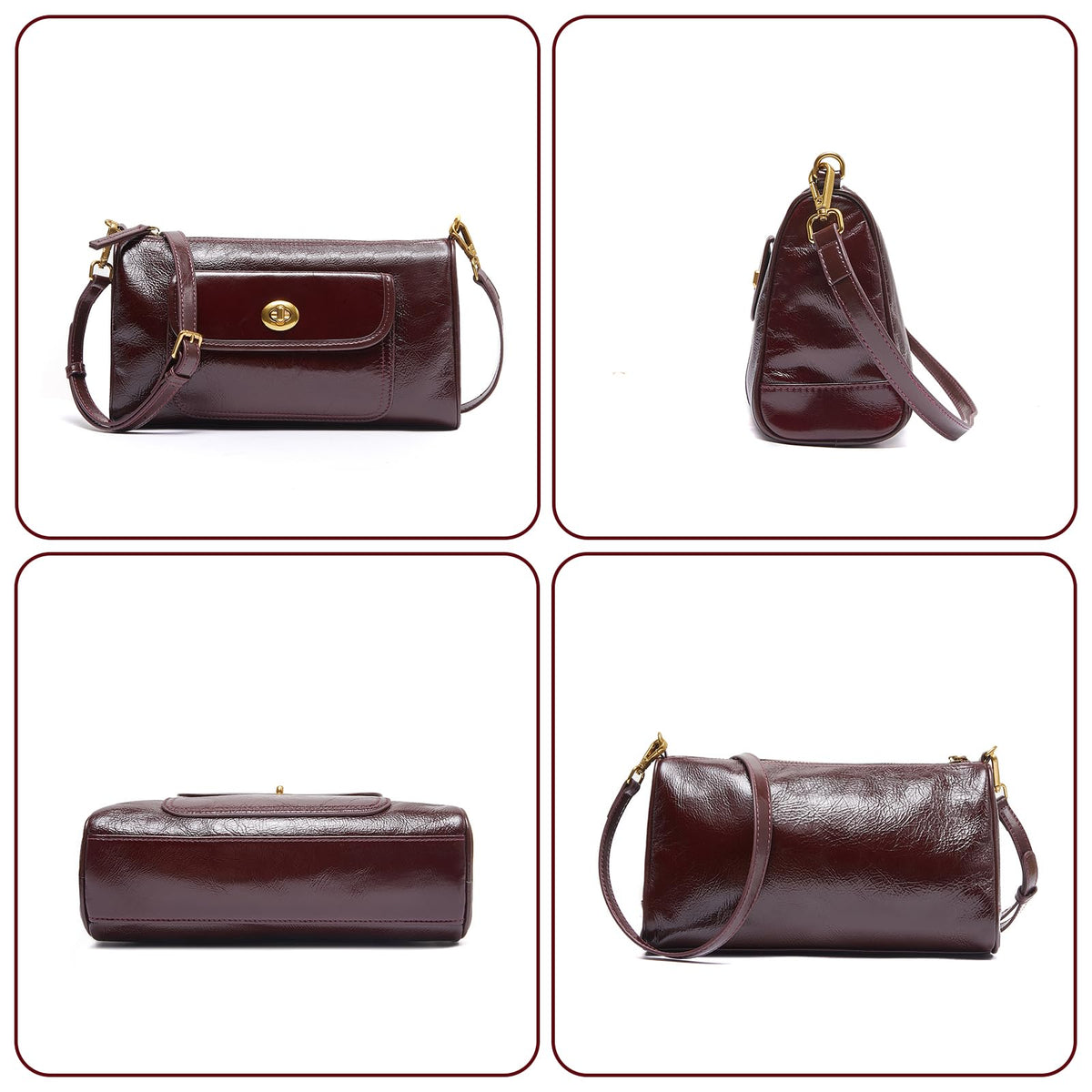 SHESTORY Women's Small Soft Genuine Leather Shoulder Handbag Fashion Crossbody Bags for Lady (Wine)