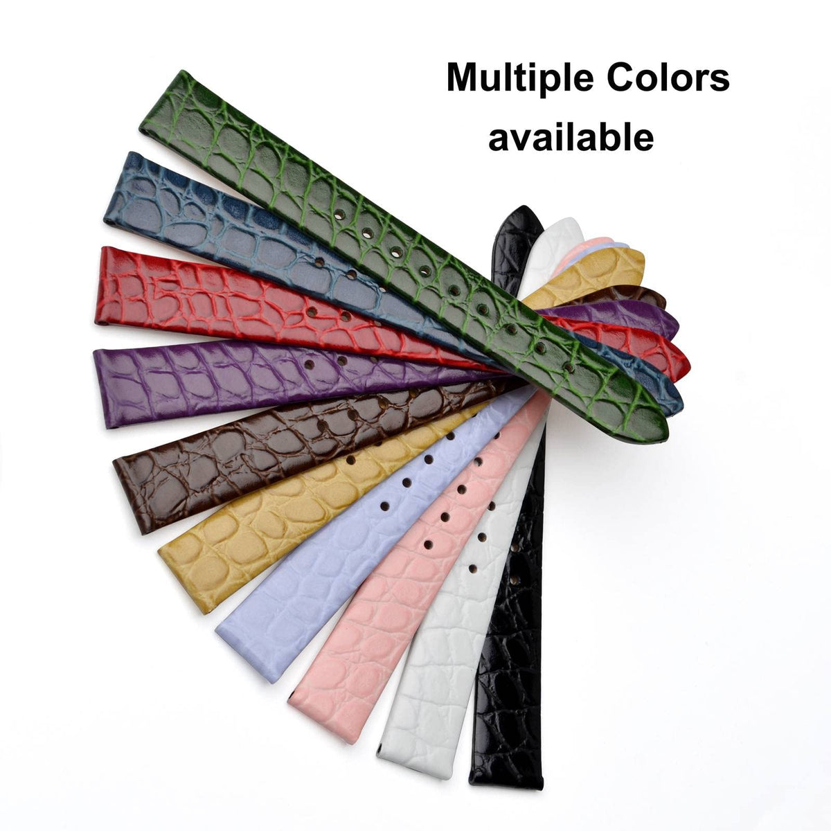 BISONSTRAP Watch Straps for Women, Crocodile Pattern Leather Thin Watch Replacement Bands,8mm, Black with Gold Buckle