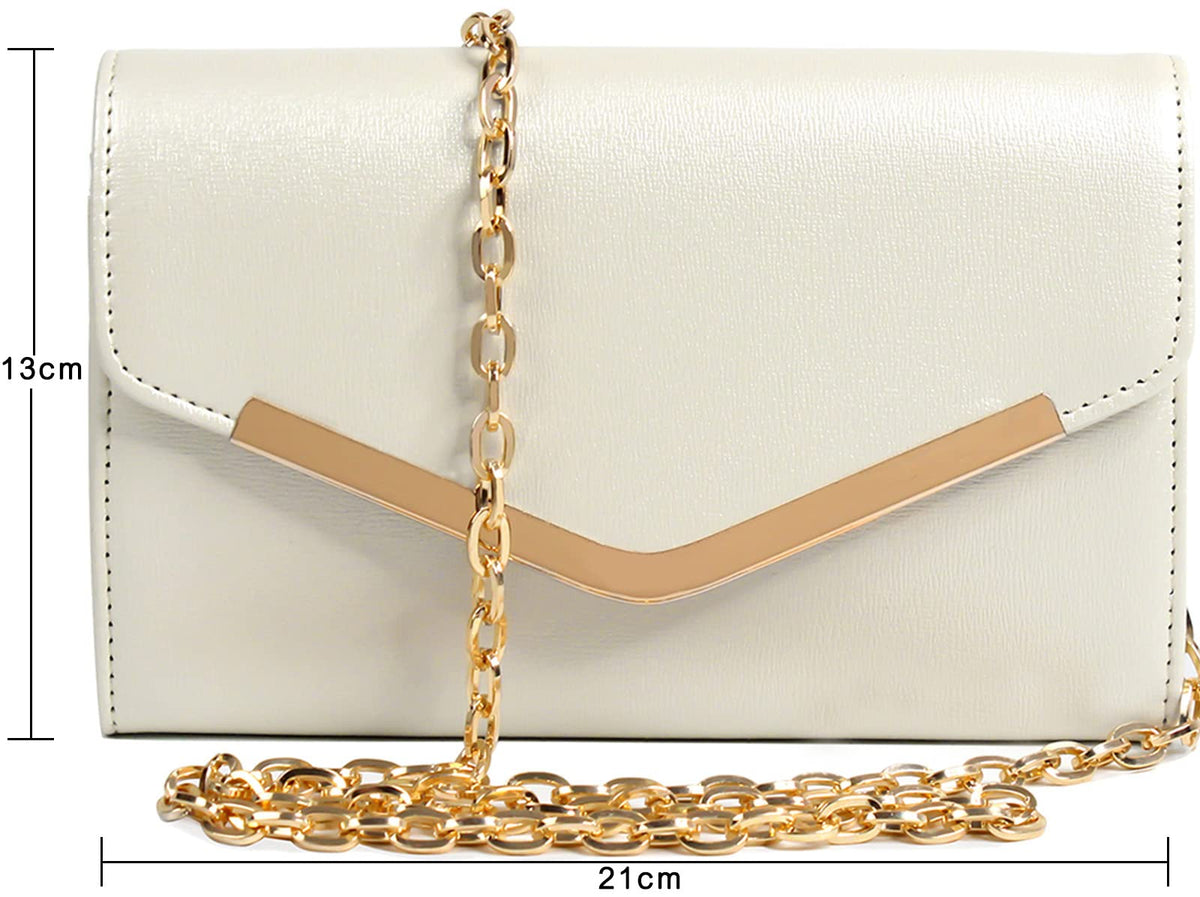 Autumnwell Clutch Purse Evening Bag for Women,Envelope Handbag With Detachable Chain for Wedding and Party(beige)