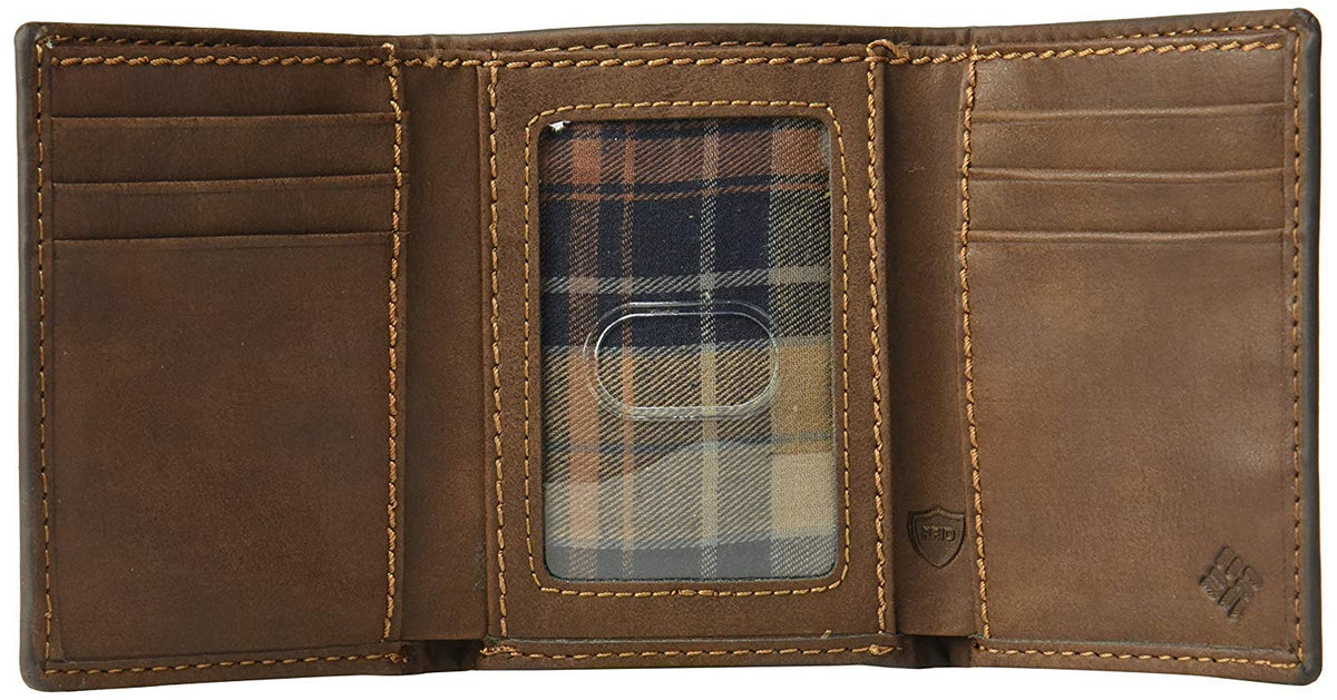 Columbia Men's RFID Genuine Leather Trifold Wallet With ID Window, Credit Card Pockets