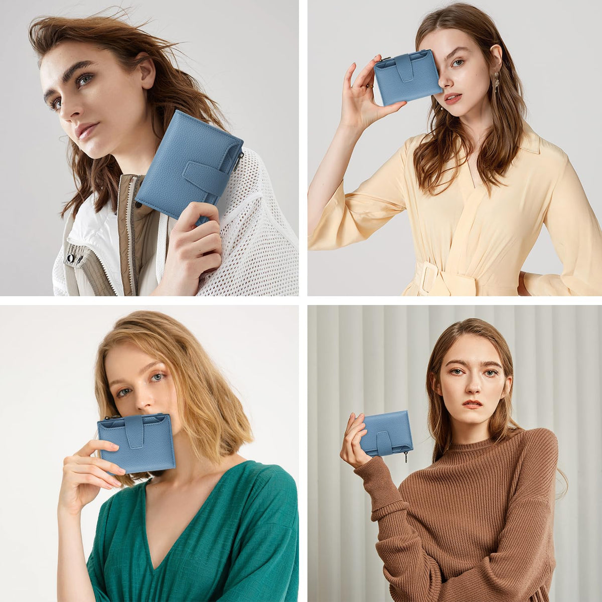 Airkit Small Wallet Women RFID Blocking Soft Leather Bifold Compact Card Holder Wallet for Women with Zipper Coin Pocket 4 ID Window