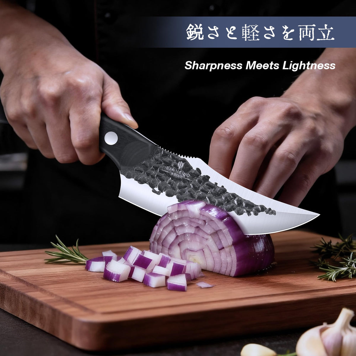 SANMEIHO 8 PCS Butcher Knife Set, Japanese Kitchen Knife Set, Hand Forged Chef Knife Set with Leather Roll Bag, Sharp Meat Cleaver Knife for Kitchen & Hunting & Camping & BBQ, Best Gift for Men