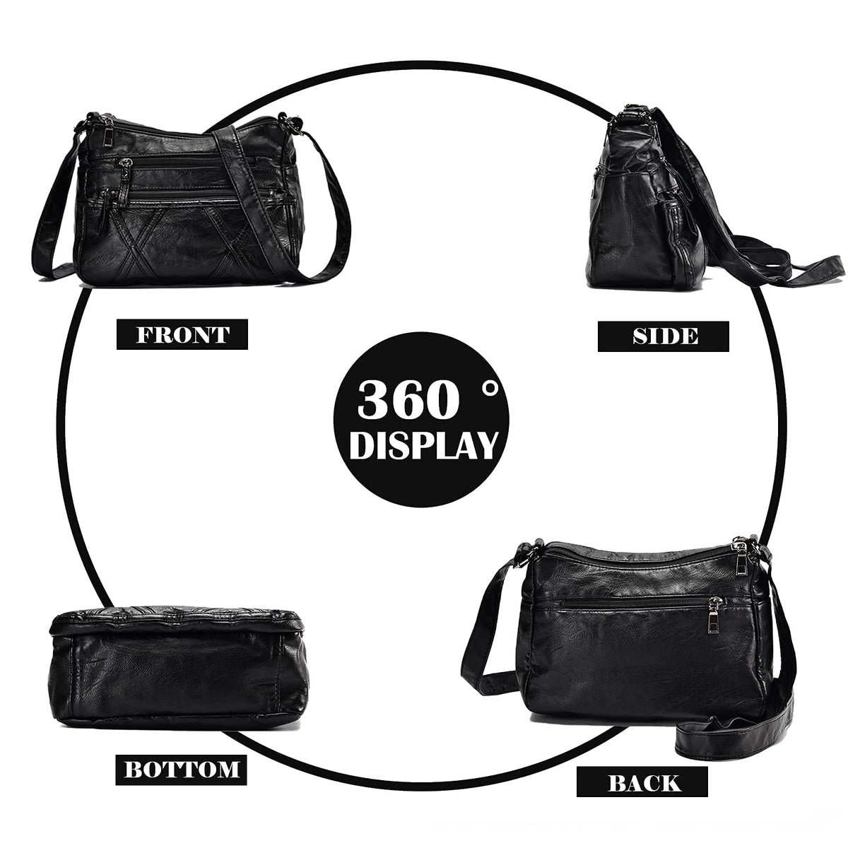 Gladdon Small Crossbody Bags for Women Leather Shoulder Purses Vegan Womens Cross body Bag Lightweight Black