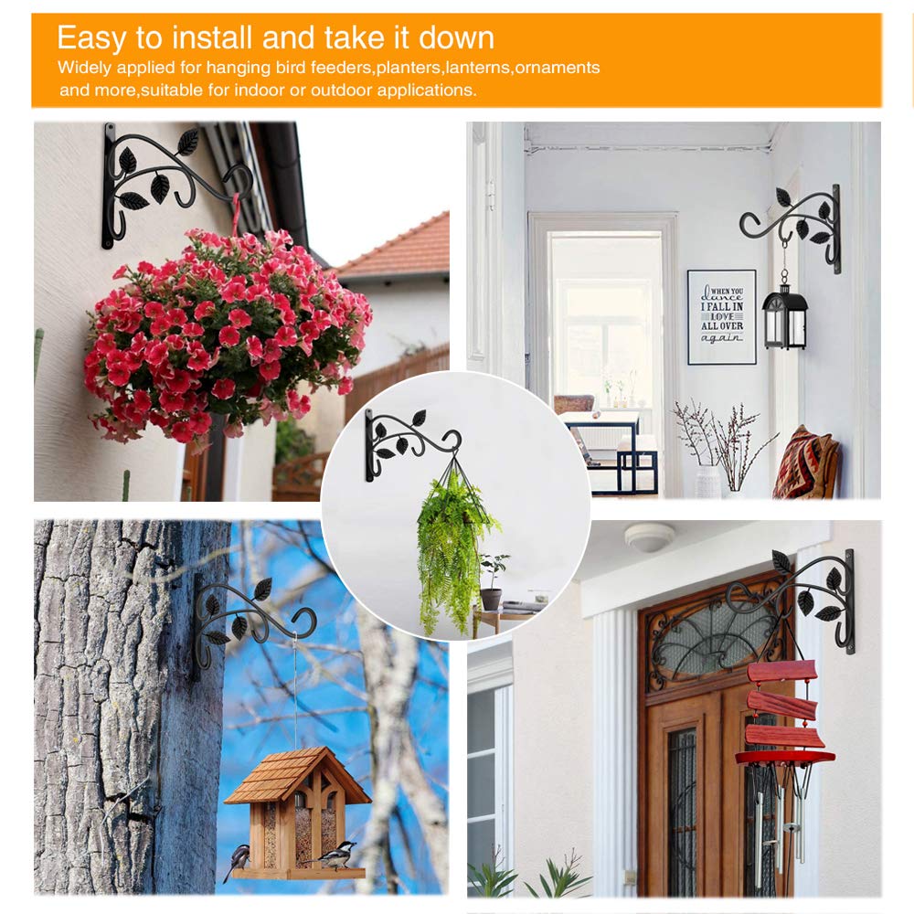 JUNBEI Hanging Plant Bracket, 12 Inch Wall Mount Hanging Plant Hook, Rust-Resistant Decorative Metal Plant Hanger for Flowers, Lanterns, Bird Feeders, Wind Chimes